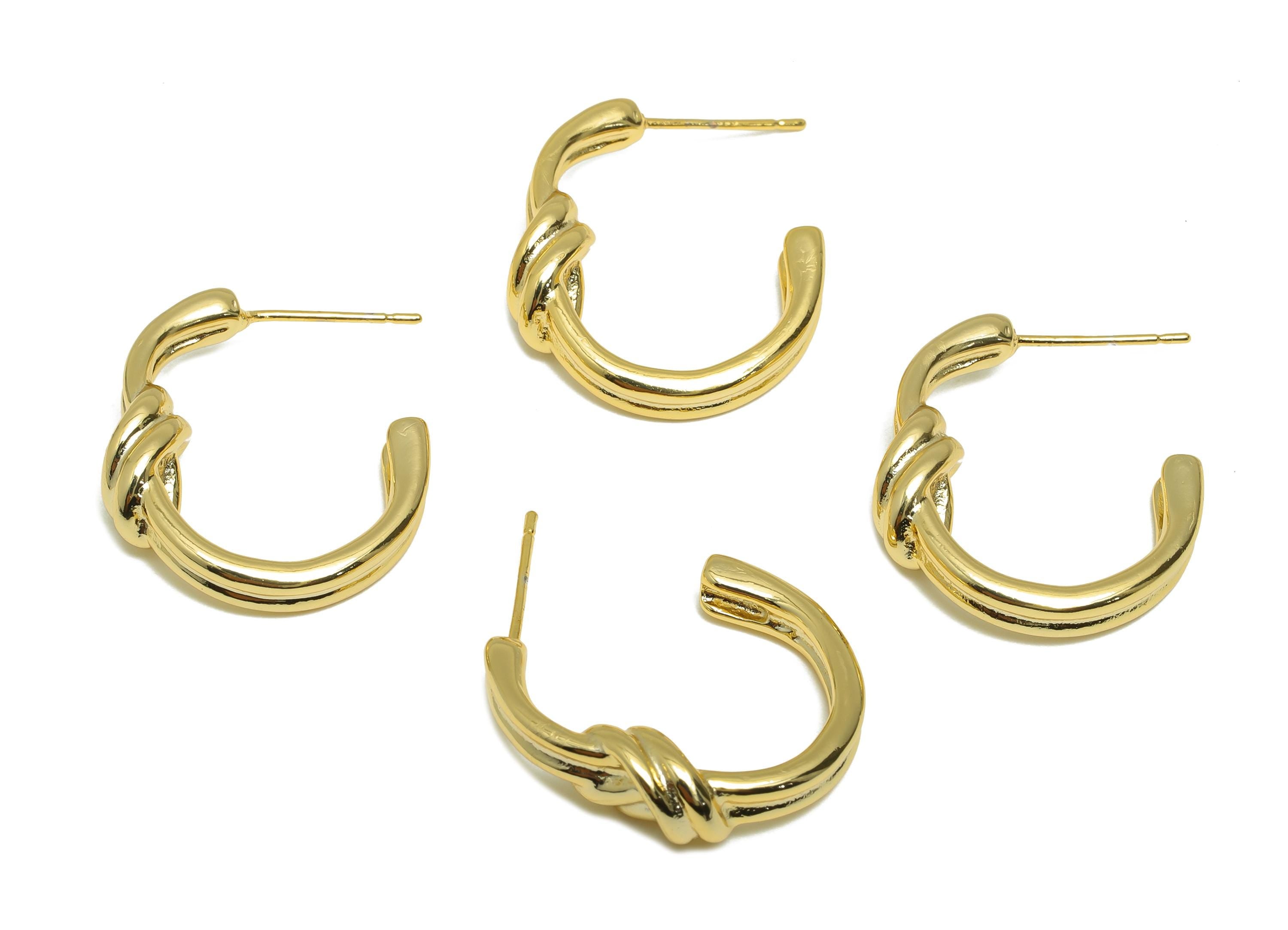 Knot Hoop Earring Stud - Gold Brass Unique Hoop - Brass Textured Hoop Earring - Modern Jewelry - 18K Real Gold Plated -23x20x4mm - RGP9208 - DOMEDBAZAAR