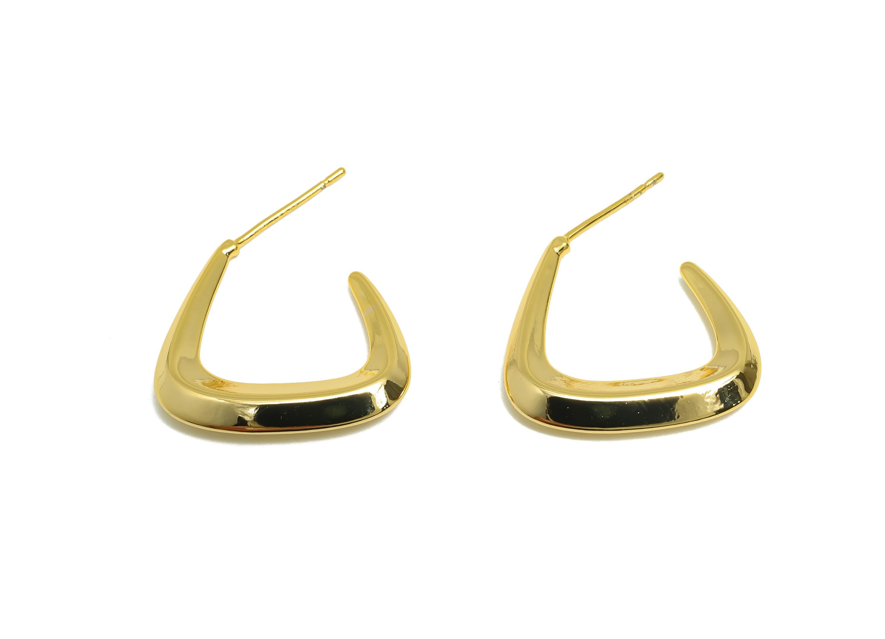 Modern Geometric Earring Stud - Gold Hoop Earring - Brass Sleek Gold Jewelry - Modern Jewelry - 18K Real Gold Plated - 21x20x3mm - RGP9228 - DOMEDBAZAAR
