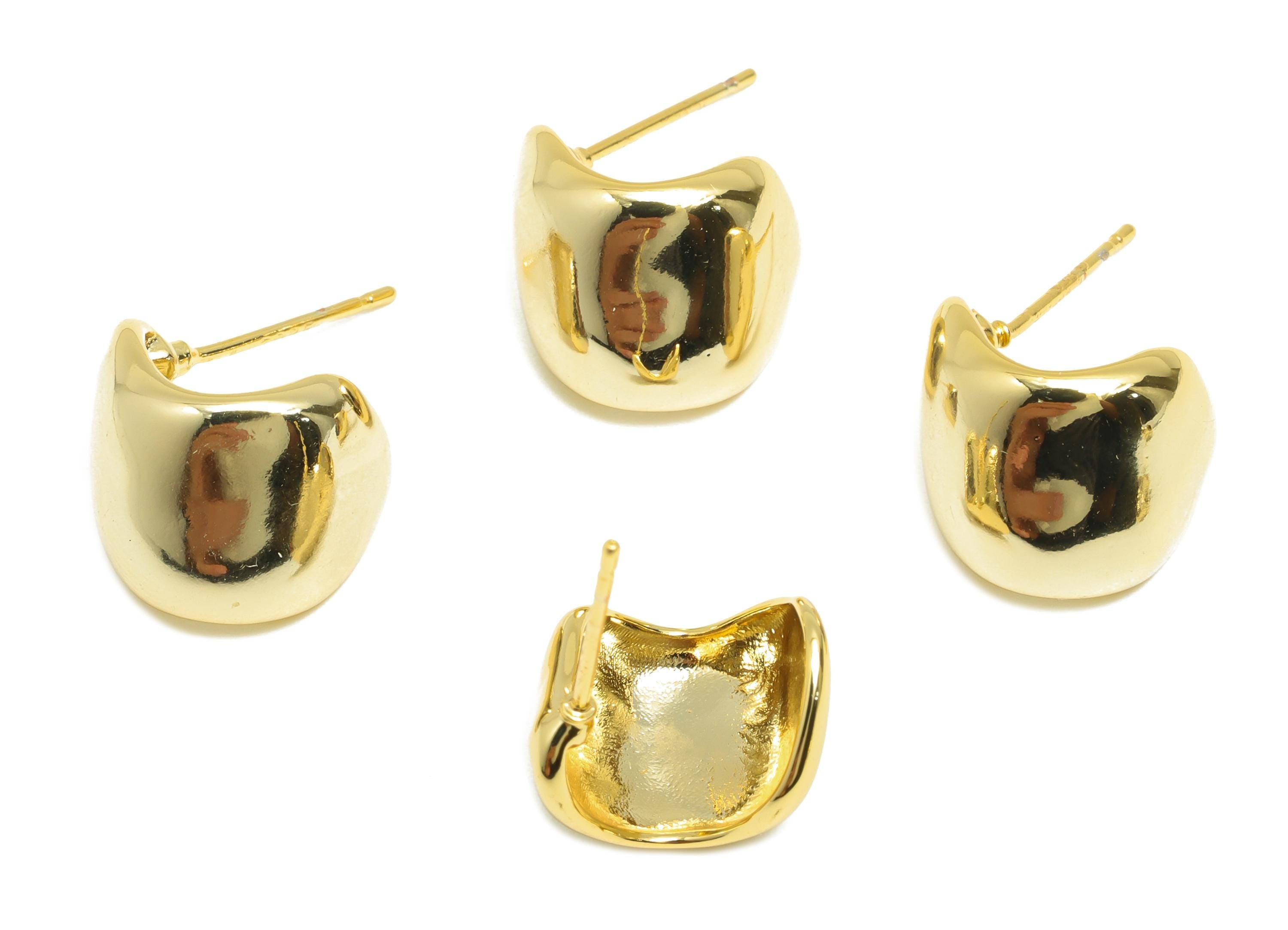 Chunky Hoop Earring Post - Brass Gold Small Chunky Earring - Brass Trendy Minimalist Jewelry - 18K Real Gold Plated - 12.14x10x2mm - RGP9195 - DOMEDBAZAAR