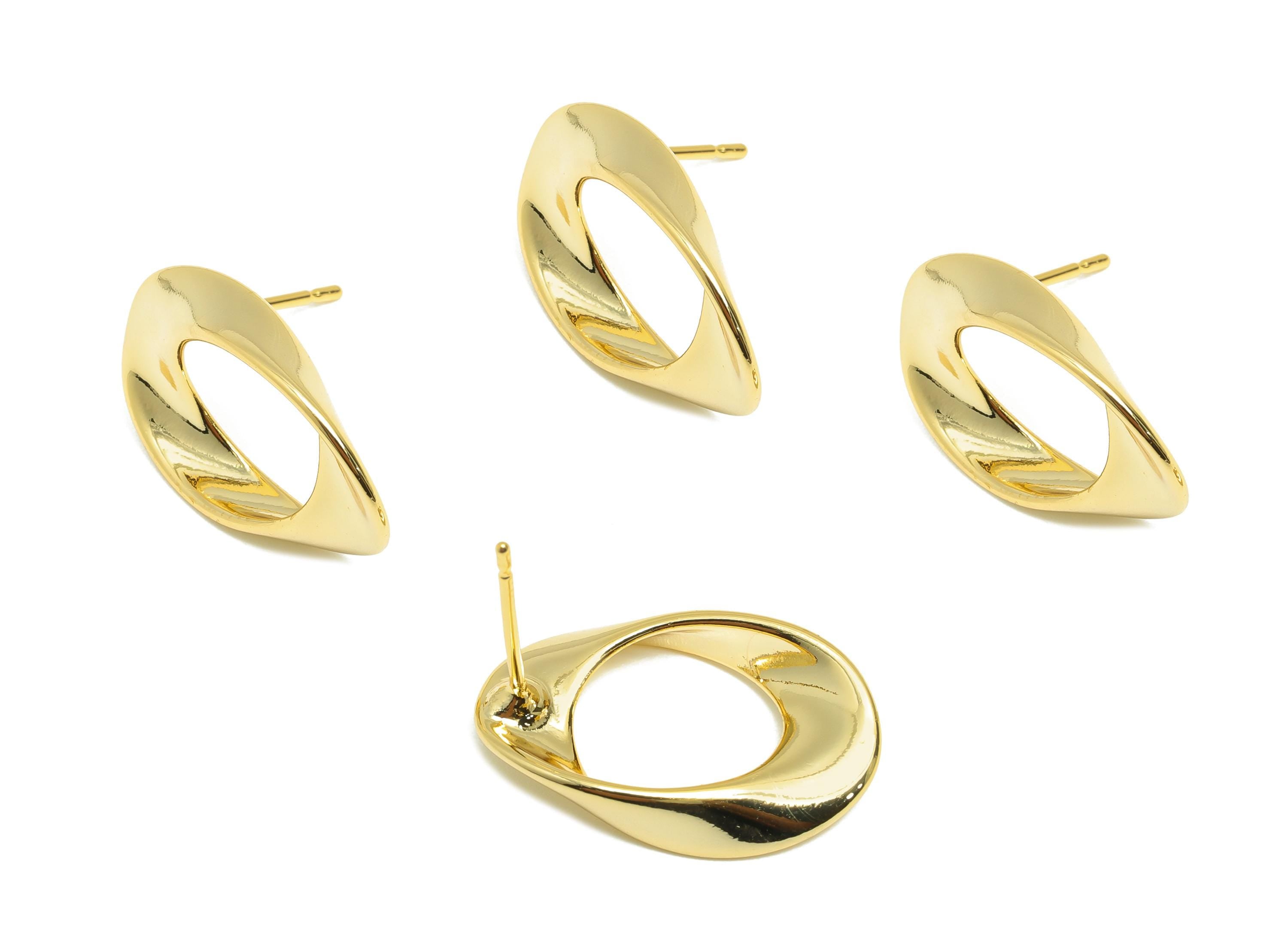 Brass Abstract Earring Stud - Bold Gold Earring Post - Brass Modern Earring - Minimalist Jewelry - 18K Real Gold Plated - 20x13x1mm -RGP9199 - DOMEDBAZAAR