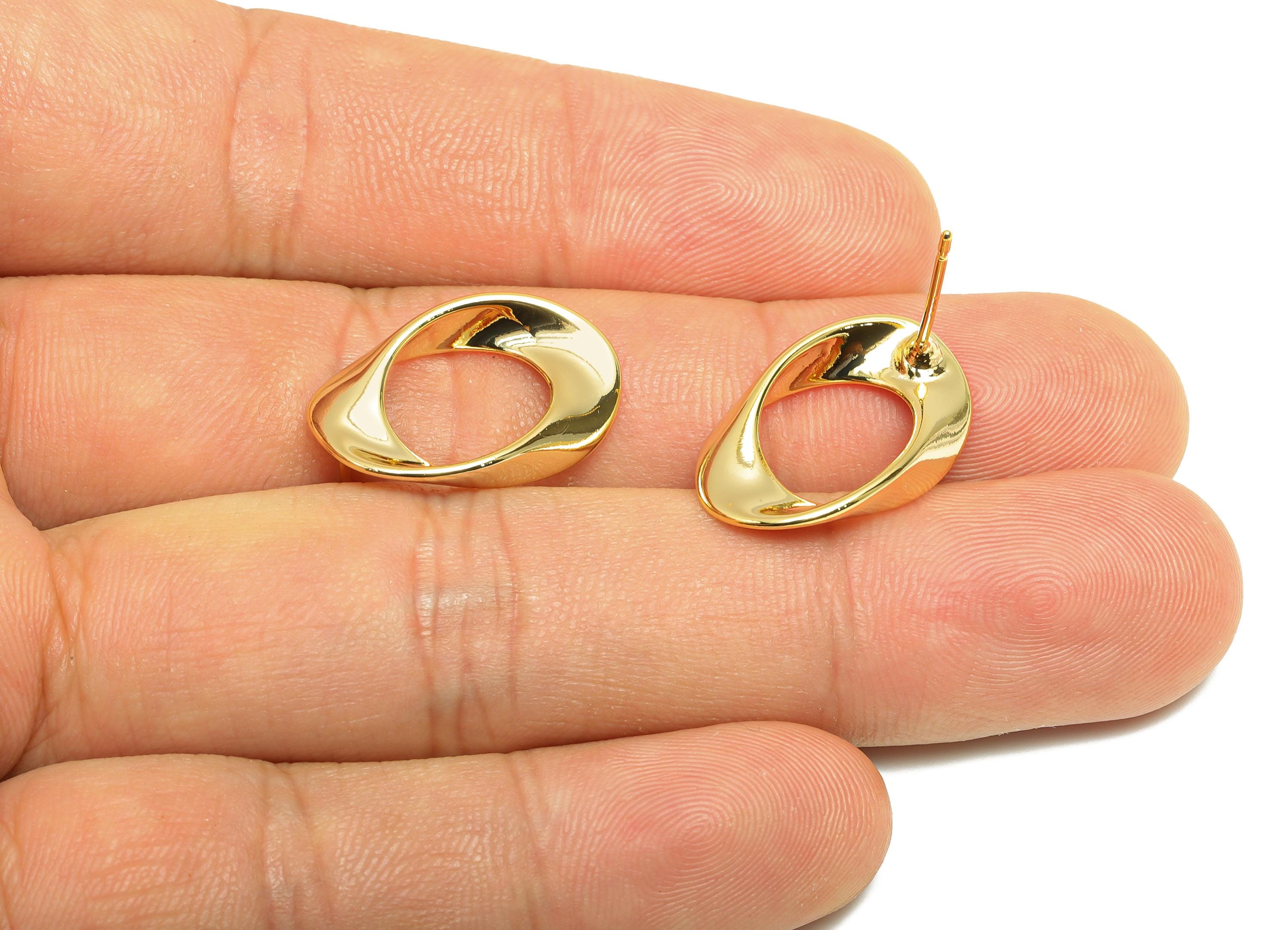 Brass Abstract Earring Stud - Bold Gold Earring Post - Brass Modern Earring - Minimalist Jewelry - 18K Real Gold Plated - 20x13x1mm -RGP9199 - DOMEDBAZAAR