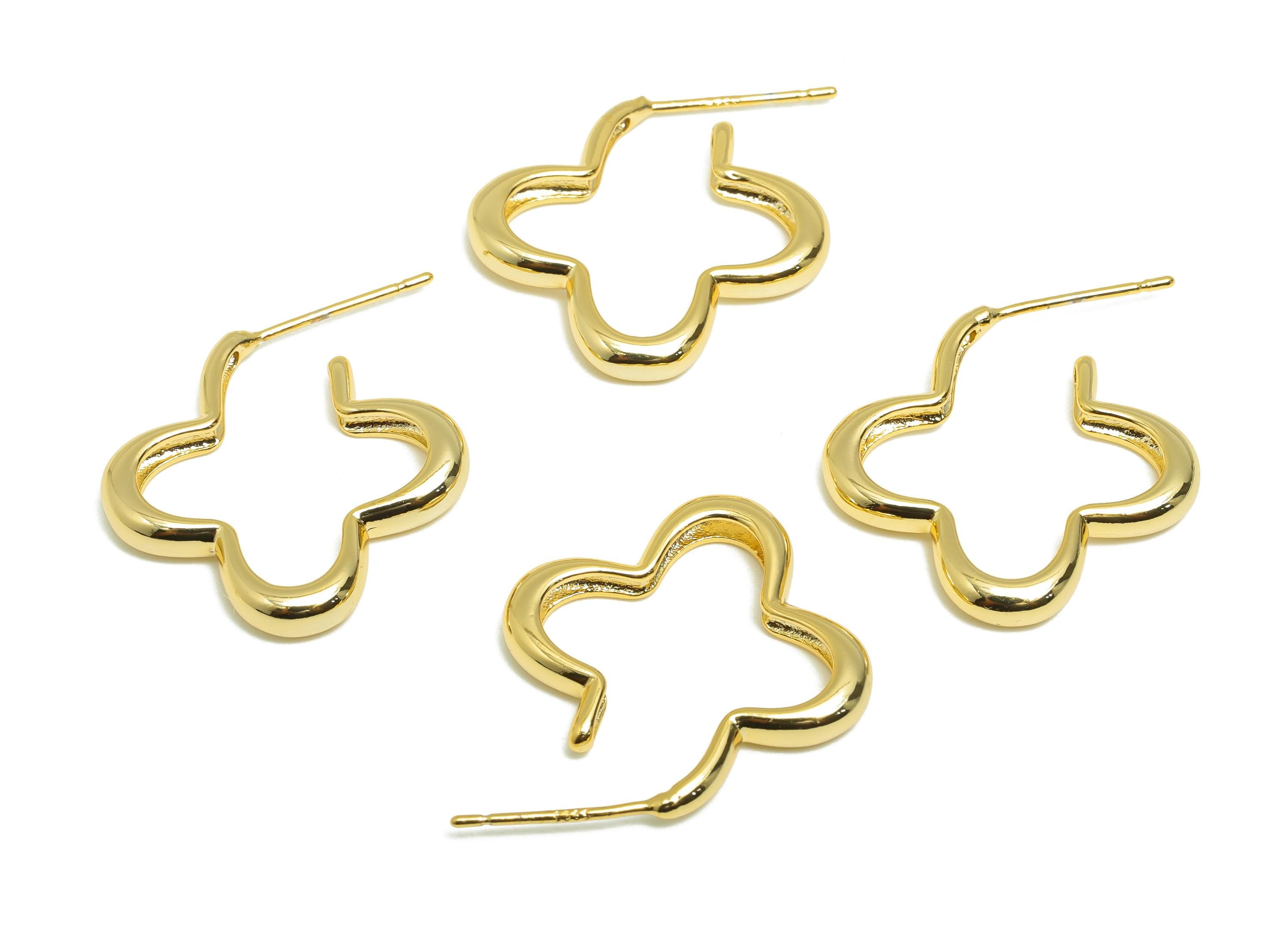 Flower Hoop Earring - Gold Dainty Botanical Hoop Earrings - Brass Classic Gold Hoop Earring - 18K Real Gold Plated - 21x20x3mm- RGP9230 - DOMEDBAZAAR