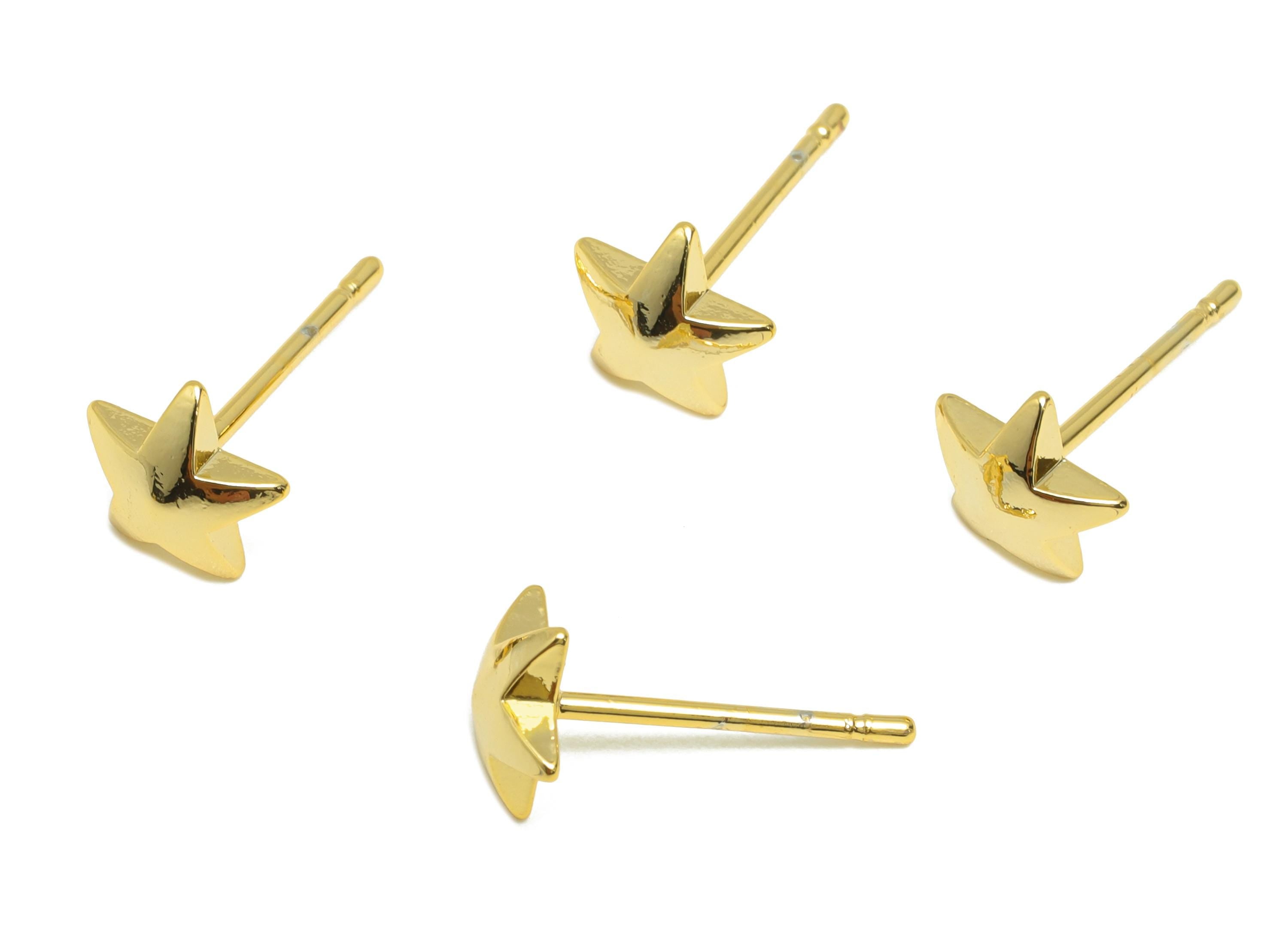 Gold Star Earring Stud - Gold Dainty Star Earring Post - Brass Classic Earring - Gold Jewelry - 18K Real Gold Plated - 6.86x6x1mm- RGP9227 - DOMEDBAZAAR