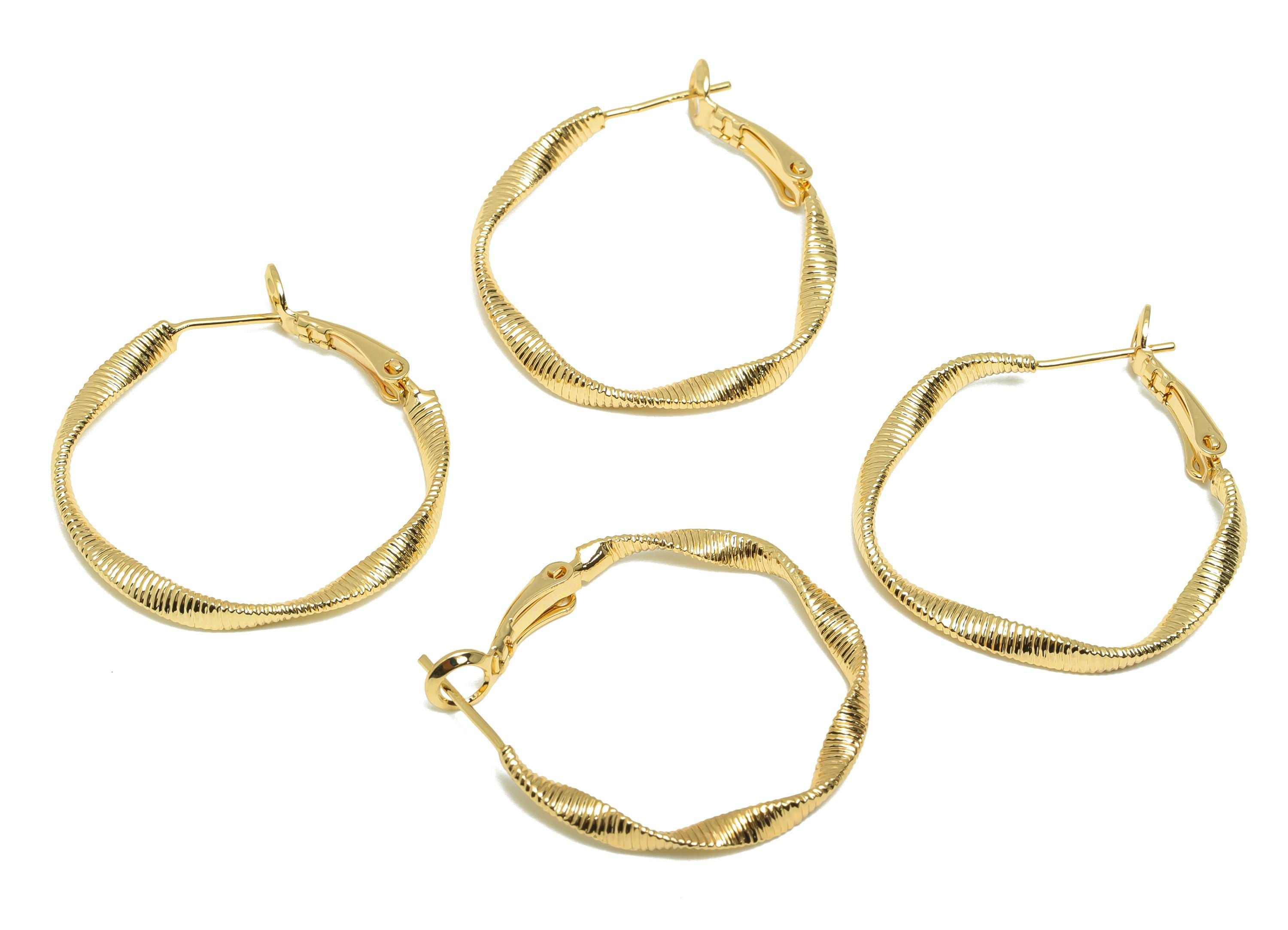Twisted Hoop Earring - Chic Gold Hoop Earring Clasp - Brass Textured Hoop Clasp - Gold Jewelry - 18K Real Gold Plated - 34x30x2mm- RGP9219 - DOMEDBAZAAR