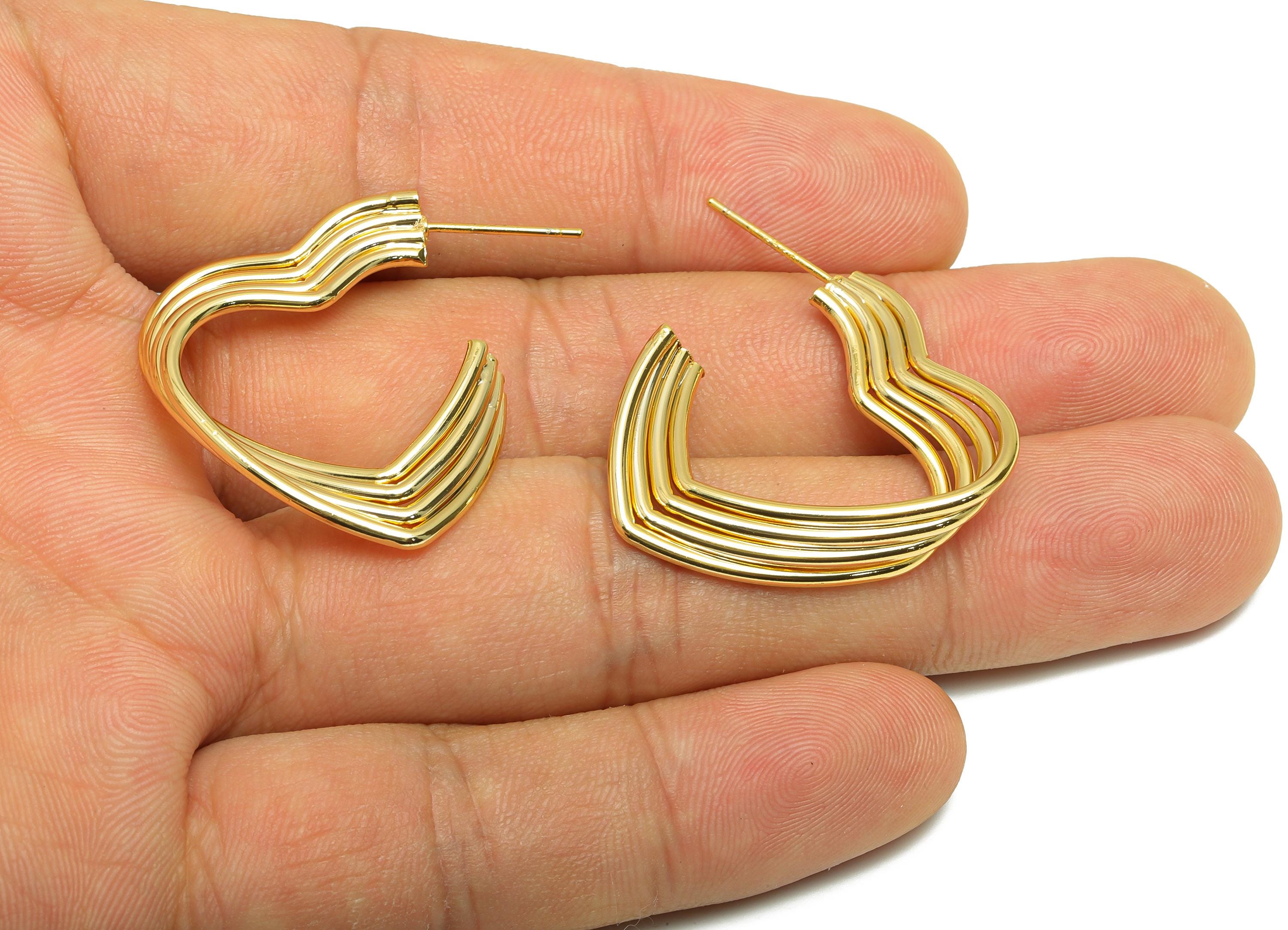 Artistic Heart Hoop Earring - Brass Gold Heart Hoop Earring - Fashion Hoop Earring - Gold Jewelry - 18K Real Gold Plated - 29x28x1mm-RGP9234 - DOMEDBAZAAR