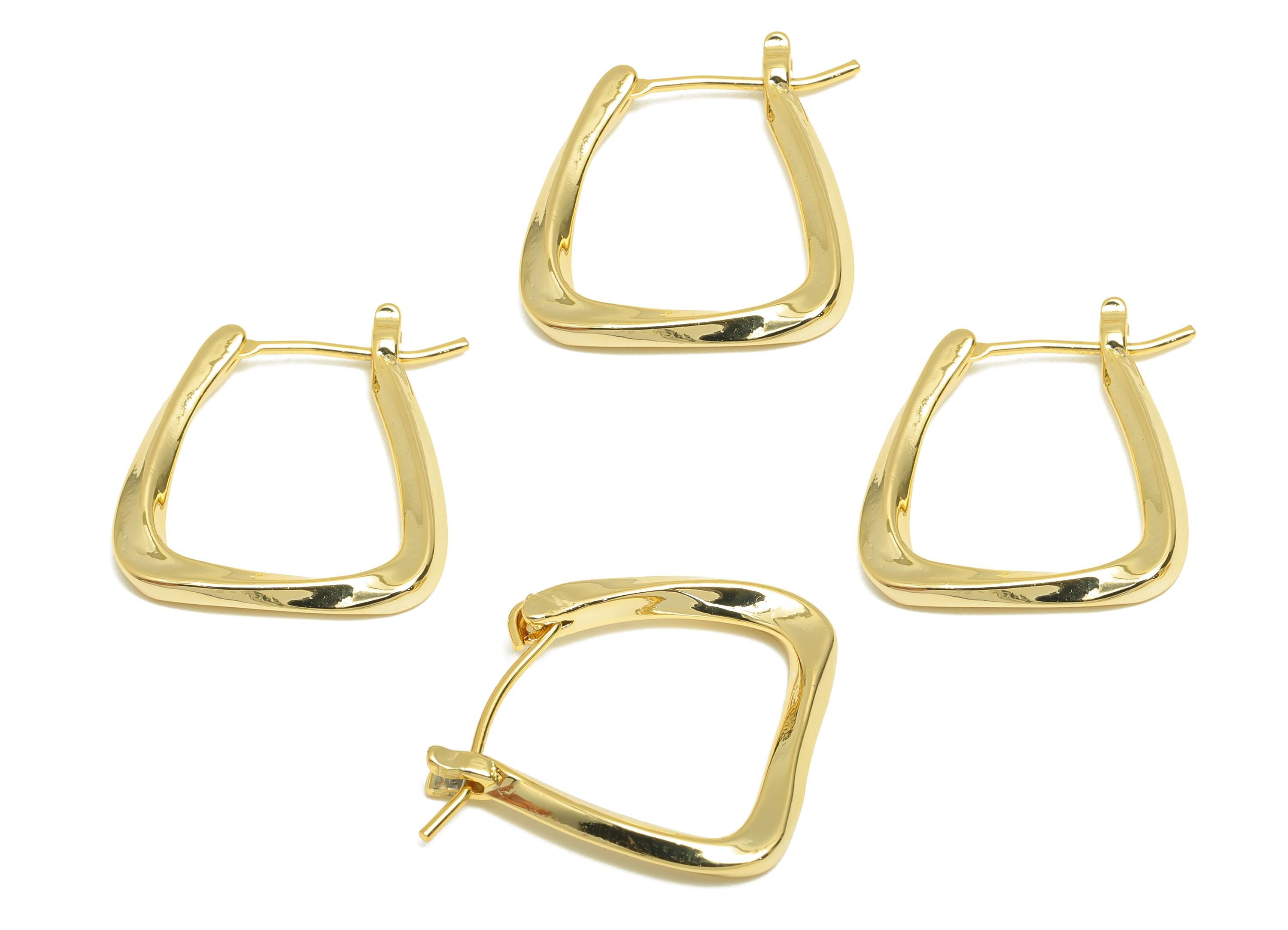 Brass Twisted Hoop Earring - Brass Modern Gold Hoop Earring - Hinged Back Hoop - Classic Jewelry - 18K Real Gold Plated - 19x19x2mm -RGP9233 - DOMEDBAZAAR