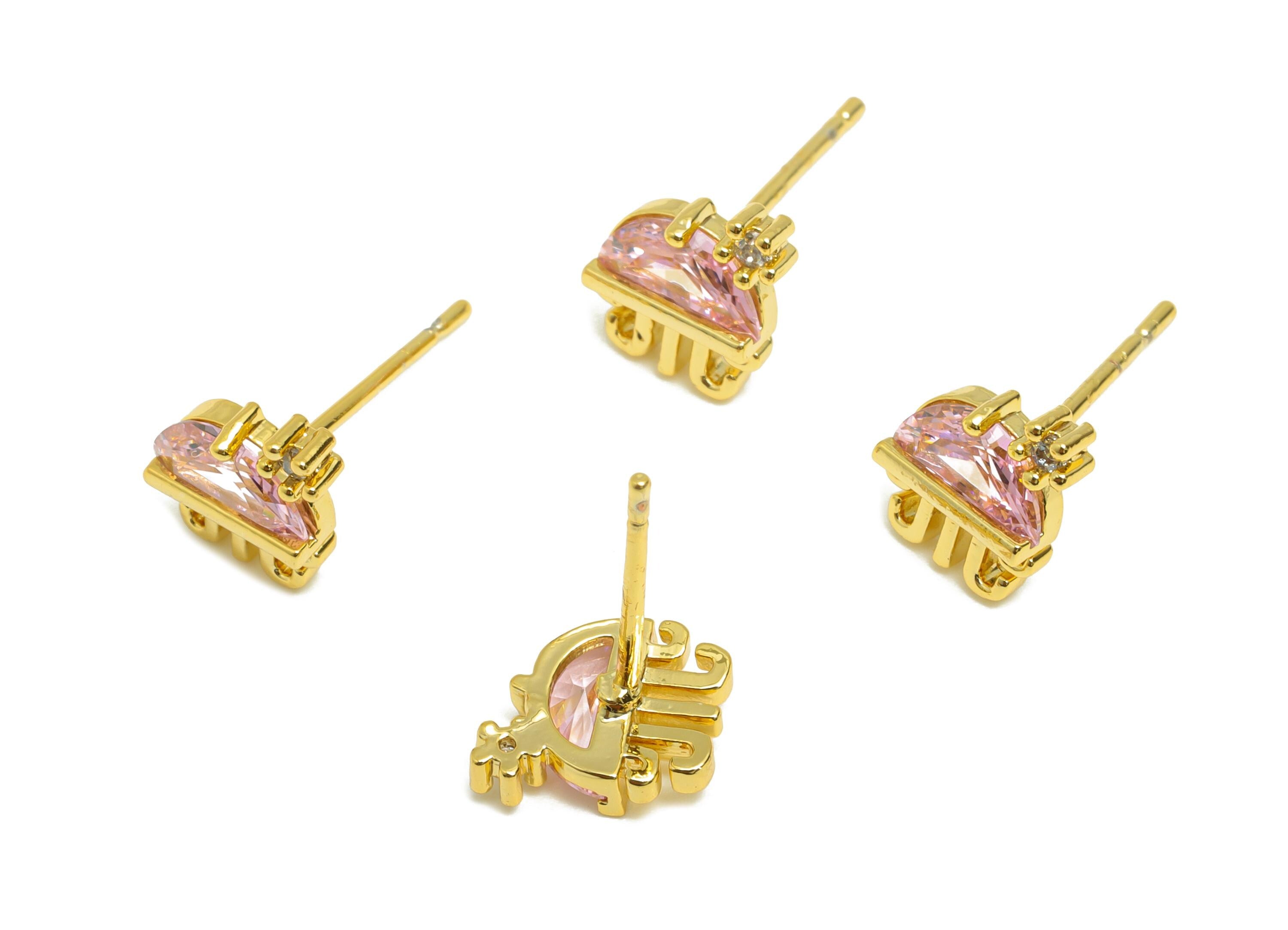 Jellyfish Earring Stud - Gold Dazzling Earring Post - Brass Shimmering Earring Stud - 18K Real Gold Plated - 8.33x7.14x2.57mm - RGP9214 - DOMEDBAZAAR