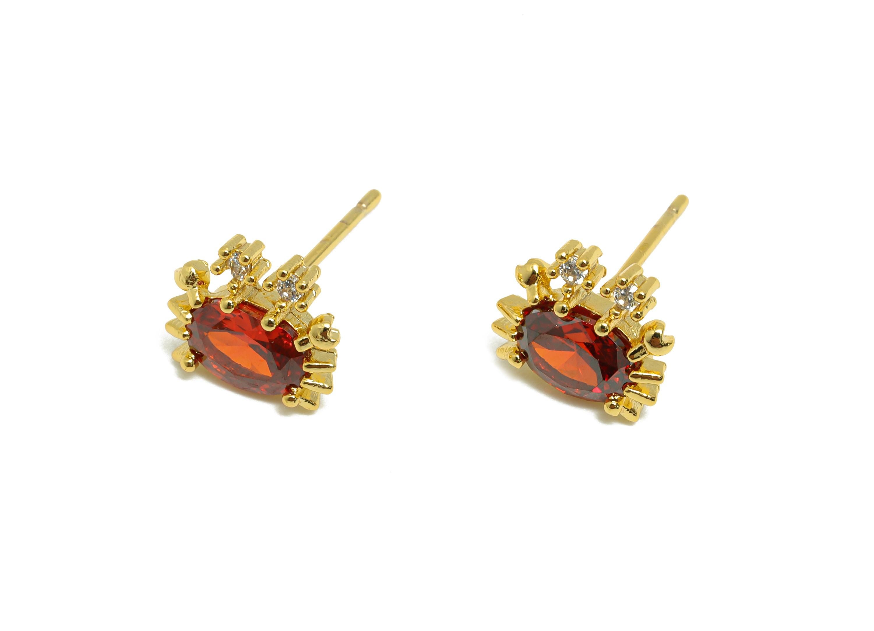 Crab Earring Stud - Gold Zircon Crab Earring Post - Brass Geometry Chic Earring Stud - 18K Real Gold Plating - 8x9x3mm - RGP9222 - DOMEDBAZAAR