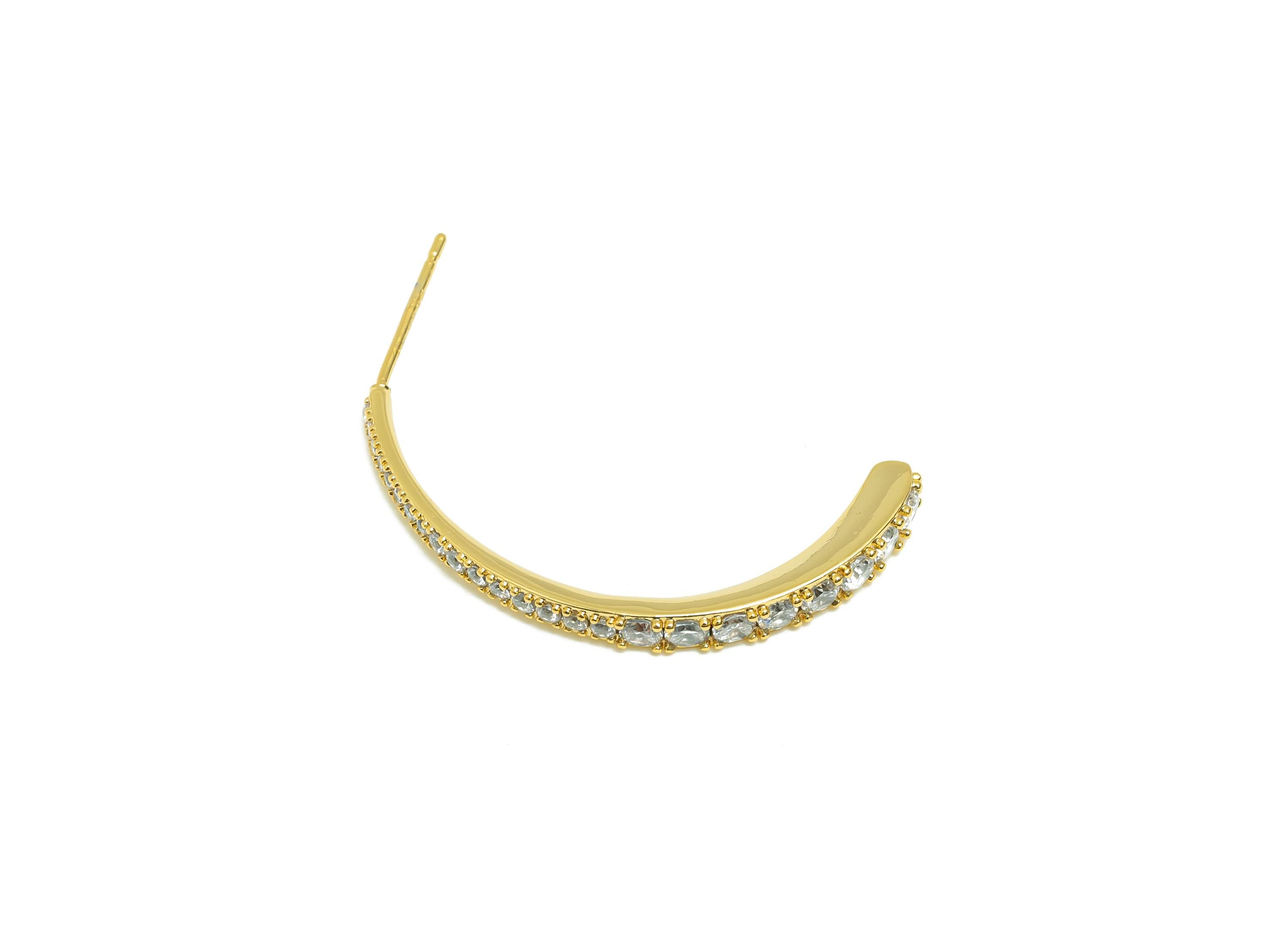 Brass Hoop Earring - Brass Gold Artistic Hoop Earring - Brass Zircon Hoop Earring - Gold Jewelry - 18K Real Gold Plated - 31x3x3mm - RGP9232 - DOMEDBAZAAR