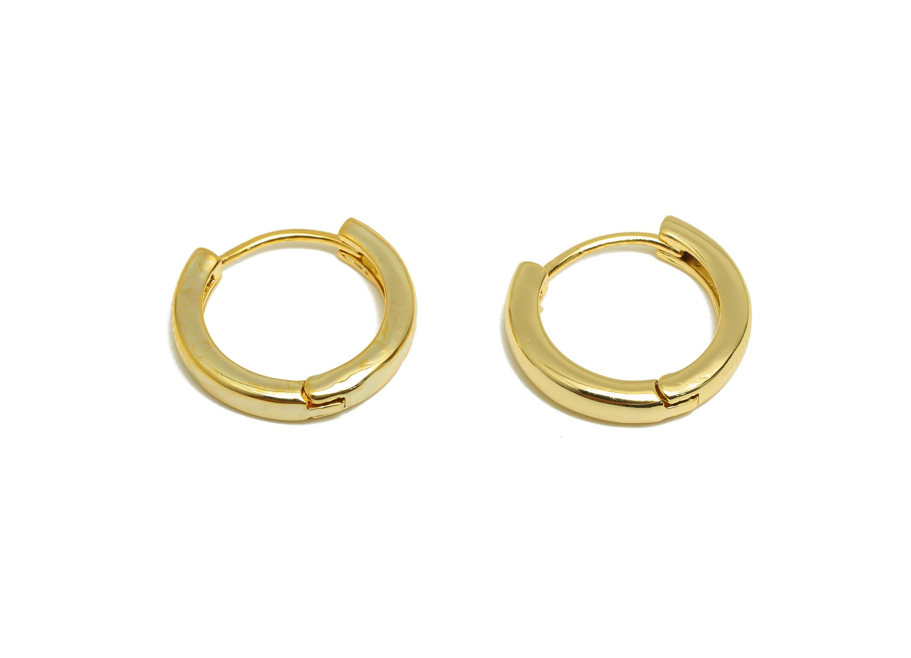 Classic Gold Hoop Earring - Brass Simple Gold Huggie Earring - Brass Everyday Jewelry - 18K Real Gold Plating - 14x14x2.62mm - RGP9204 - DOMEDBAZAAR