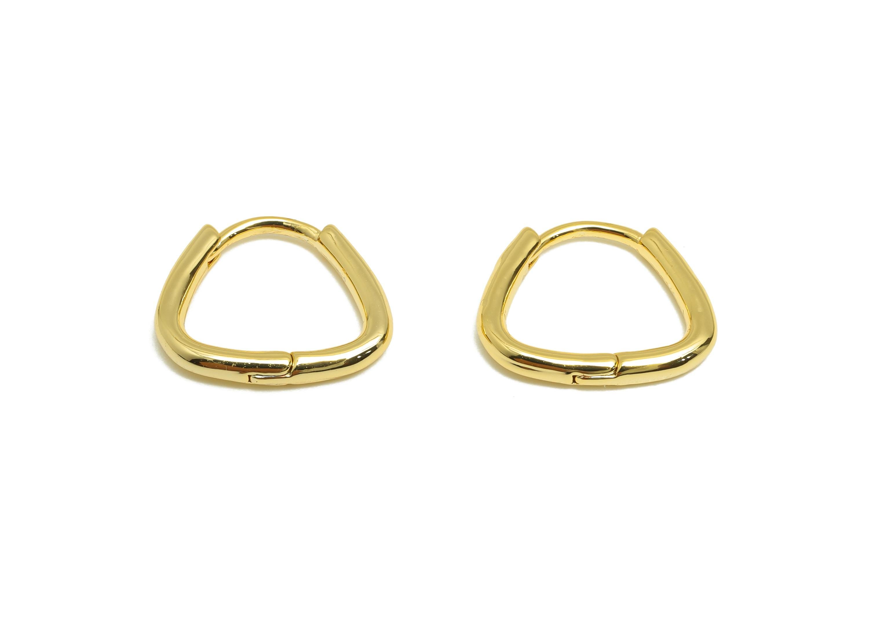 Trapezoid Gold Hoop Earring - Brass Simple Gold Huggie Earring - Brass Everyday Jewelry - 18K Real Gold Plating - 13x11x1mm - RGP9194 - DOMEDBAZAAR