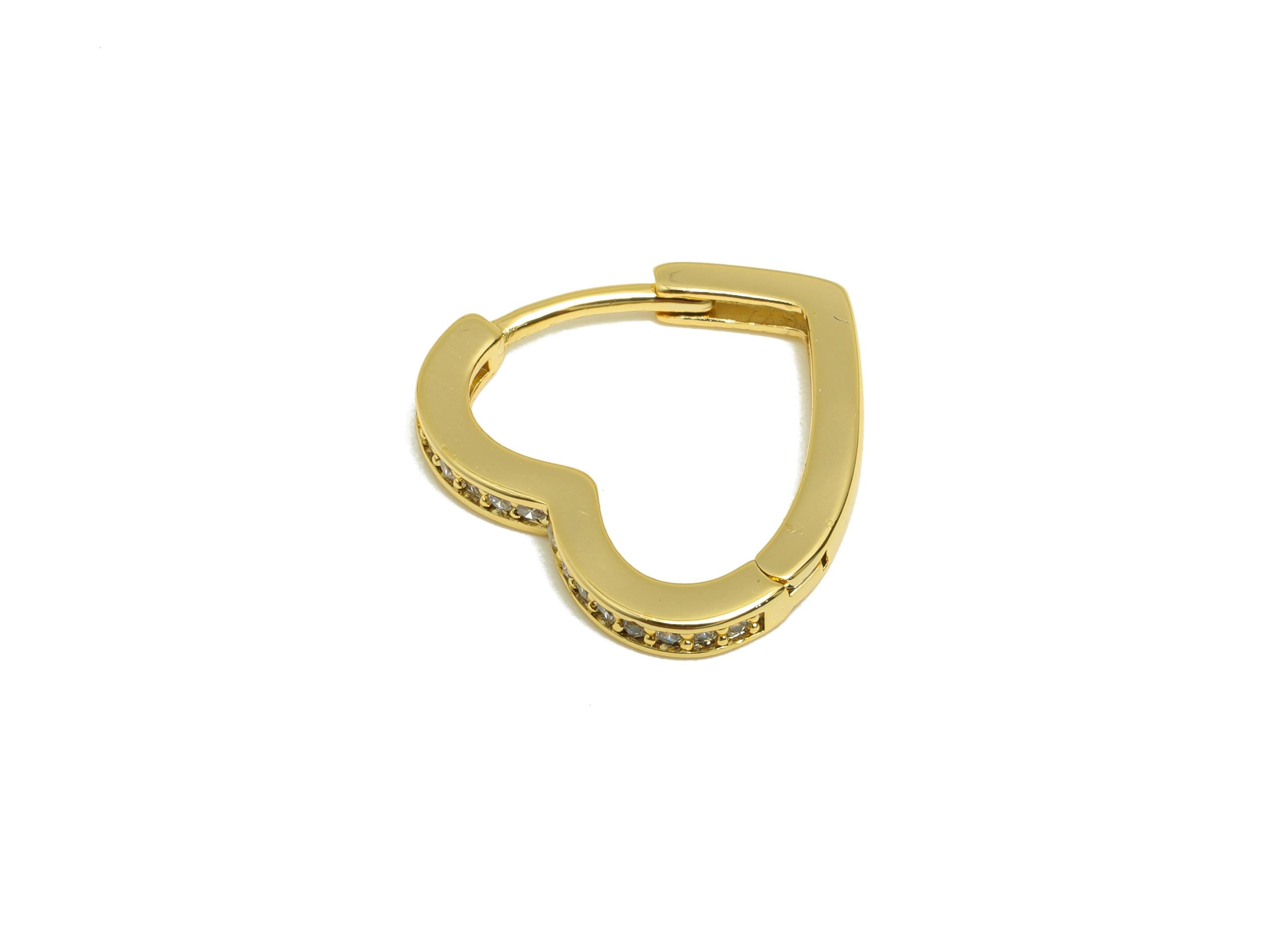 Heart Gold Hoop Earring - Brass Simple Gold Huggie Earring - Zircon Everyday Jewelry - 18K Real Gold Plating -16x14x2mm - RGP9203 - DOMEDBAZAAR
