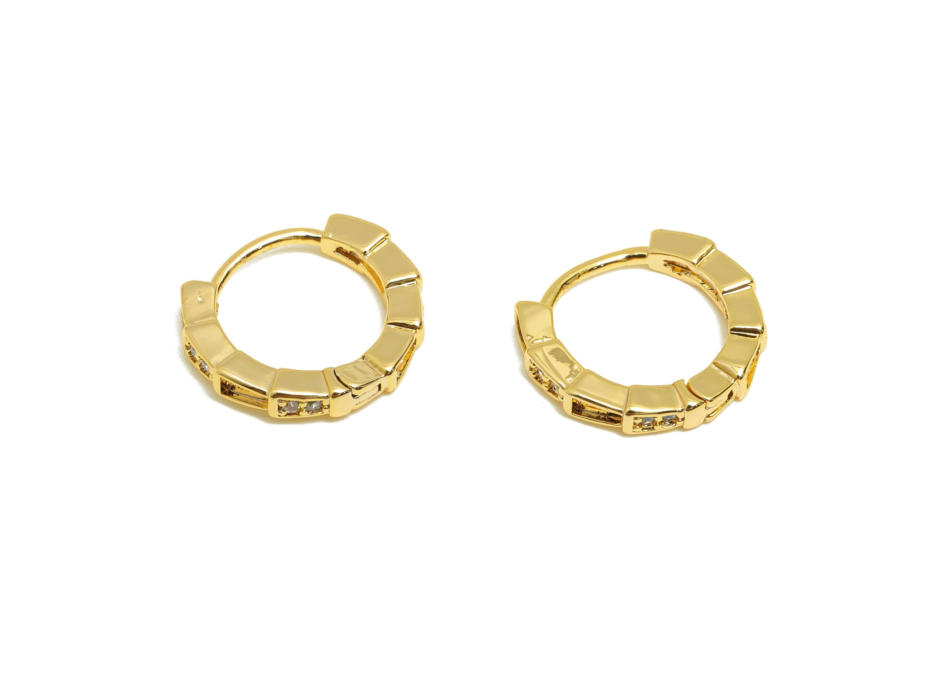 Modern Gold Hoop Earring - Brass Simple Gold Huggie Earring - Zircon Everyday Jewelry - 18K Real Gold Plating - 13.9x12.64x2.36mm - RGP9231 - DOMEDBAZAAR