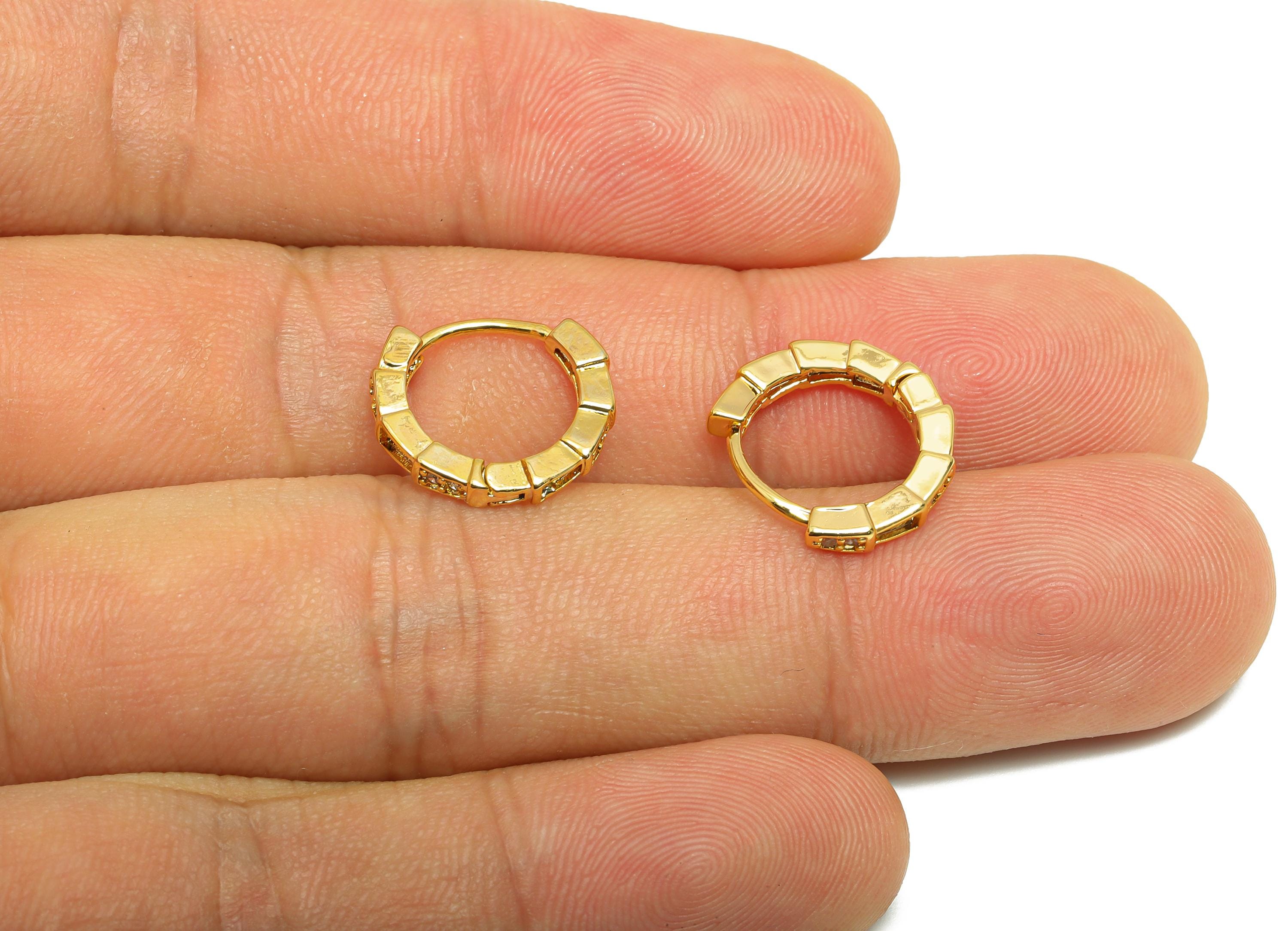 Modern Gold Hoop Earring - Brass Simple Gold Huggie Earring - Zircon Everyday Jewelry - 18K Real Gold Plating - 13.9x12.64x2.36mm - RGP9231 - DOMEDBAZAAR