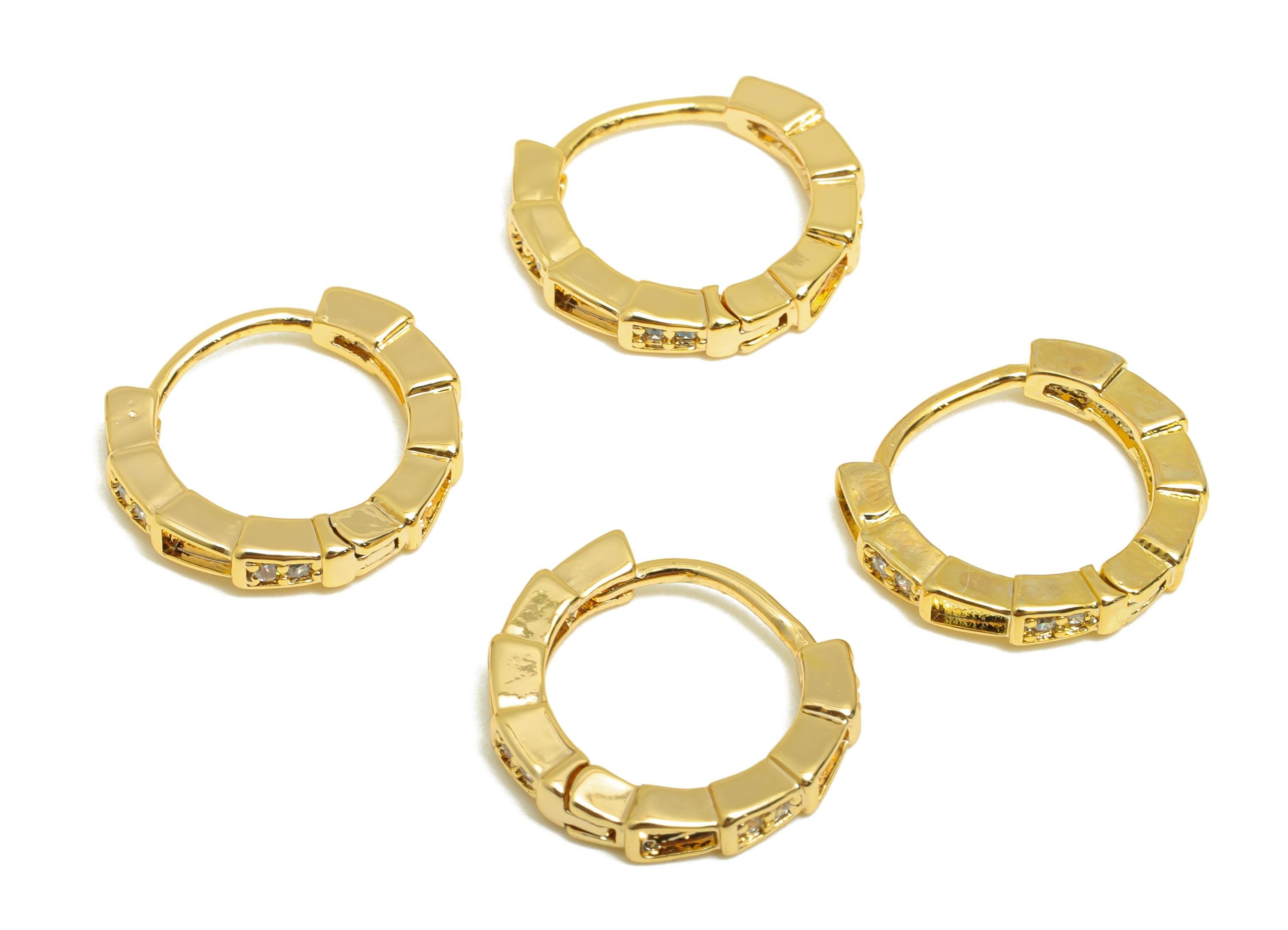 Modern Gold Hoop Earring - Brass Simple Gold Huggie Earring - Zircon Everyday Jewelry - 18K Real Gold Plating - 13.9x12.64x2.36mm - RGP9231 - DOMEDBAZAAR