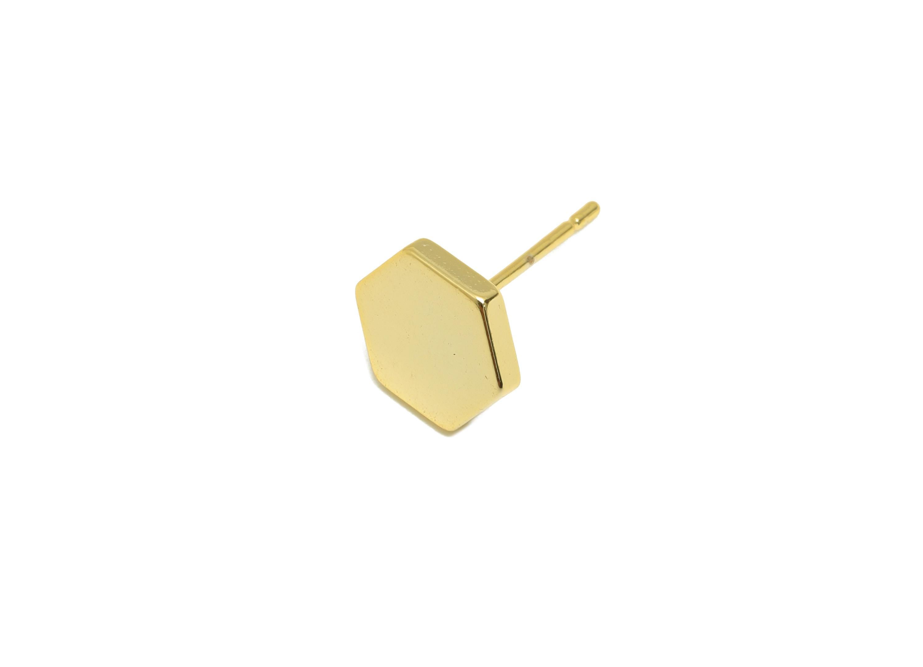 Brass Hexagon Earring - Gold Geometry Earring Post - Brass Modern Earring - Minimalist Jewelry - 18K Real Gold Plated - 7.94x7x1mm - RGP9236 - DOMEDBAZAAR