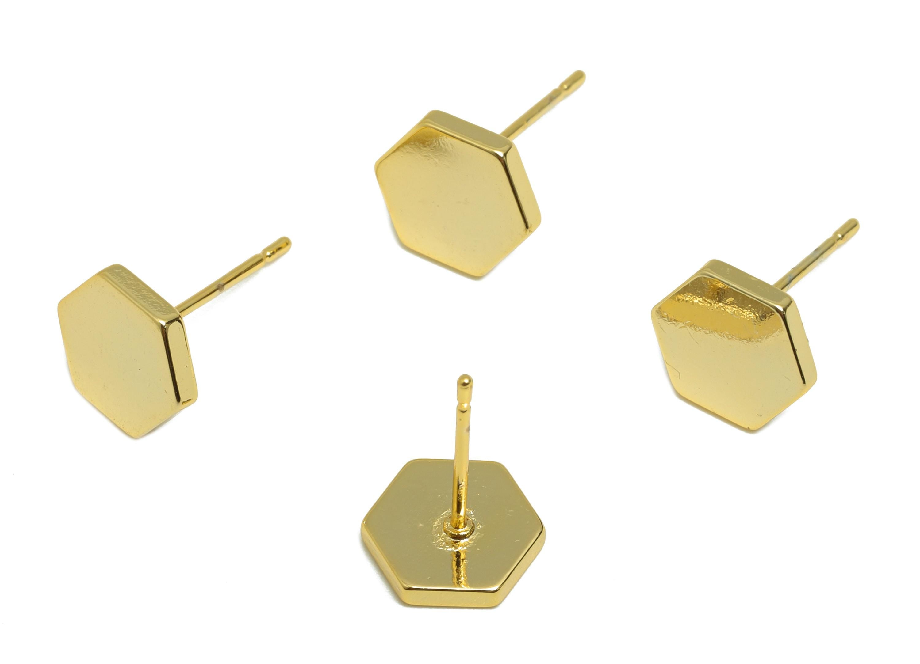 Brass Hexagon Earring - Gold Geometry Earring Post - Brass Modern Earring - Minimalist Jewelry - 18K Real Gold Plated - 7.94x7x1mm - RGP9236 - DOMEDBAZAAR