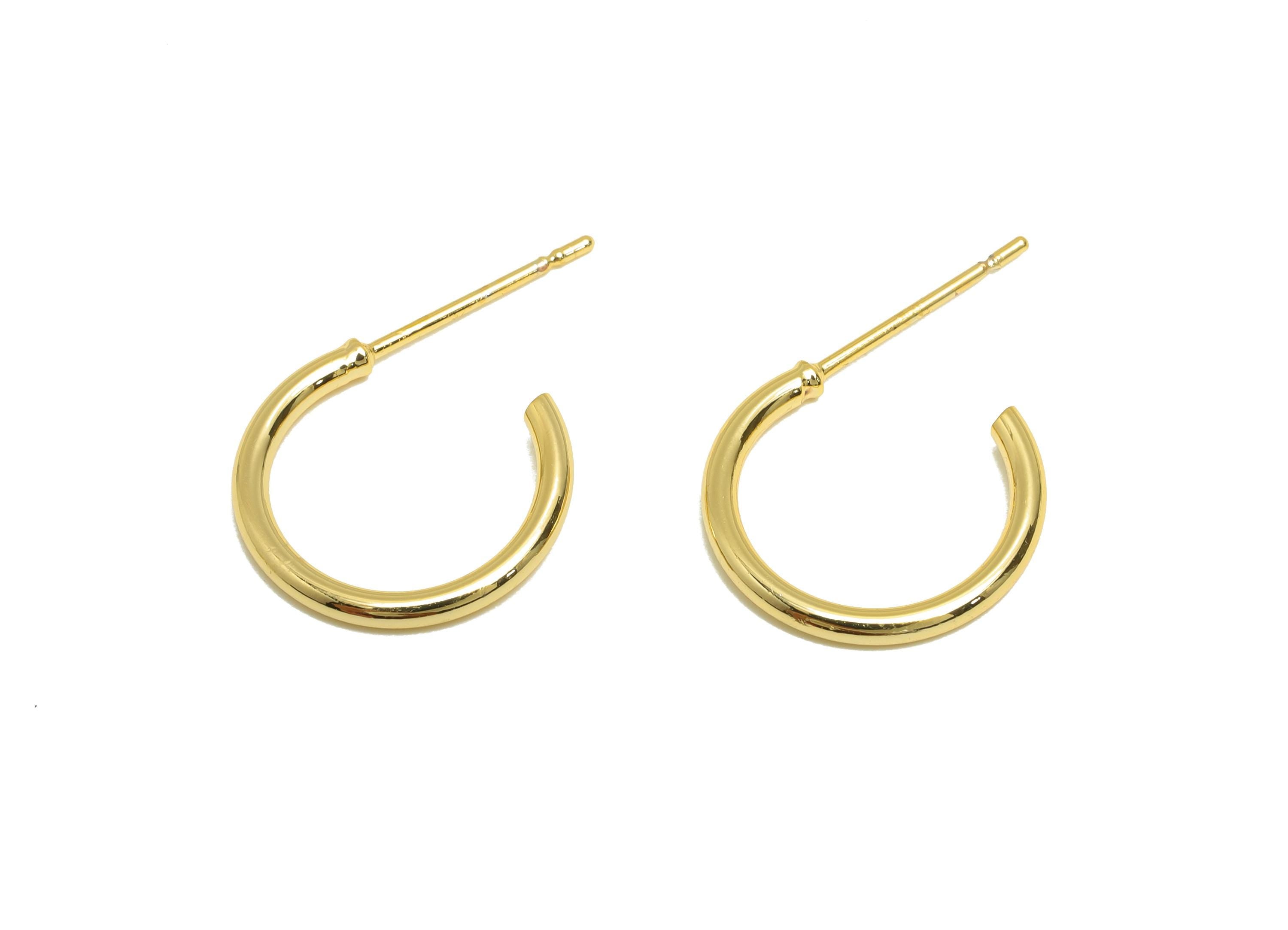 Minimalist Hoop Earring - Brass Gold Sleek Hoop Stud - Brass Modern Earring Hoop C Post - 18K Real Gold Plated - 20x13x1.4mm - RGP9240 - DOMEDBAZAAR