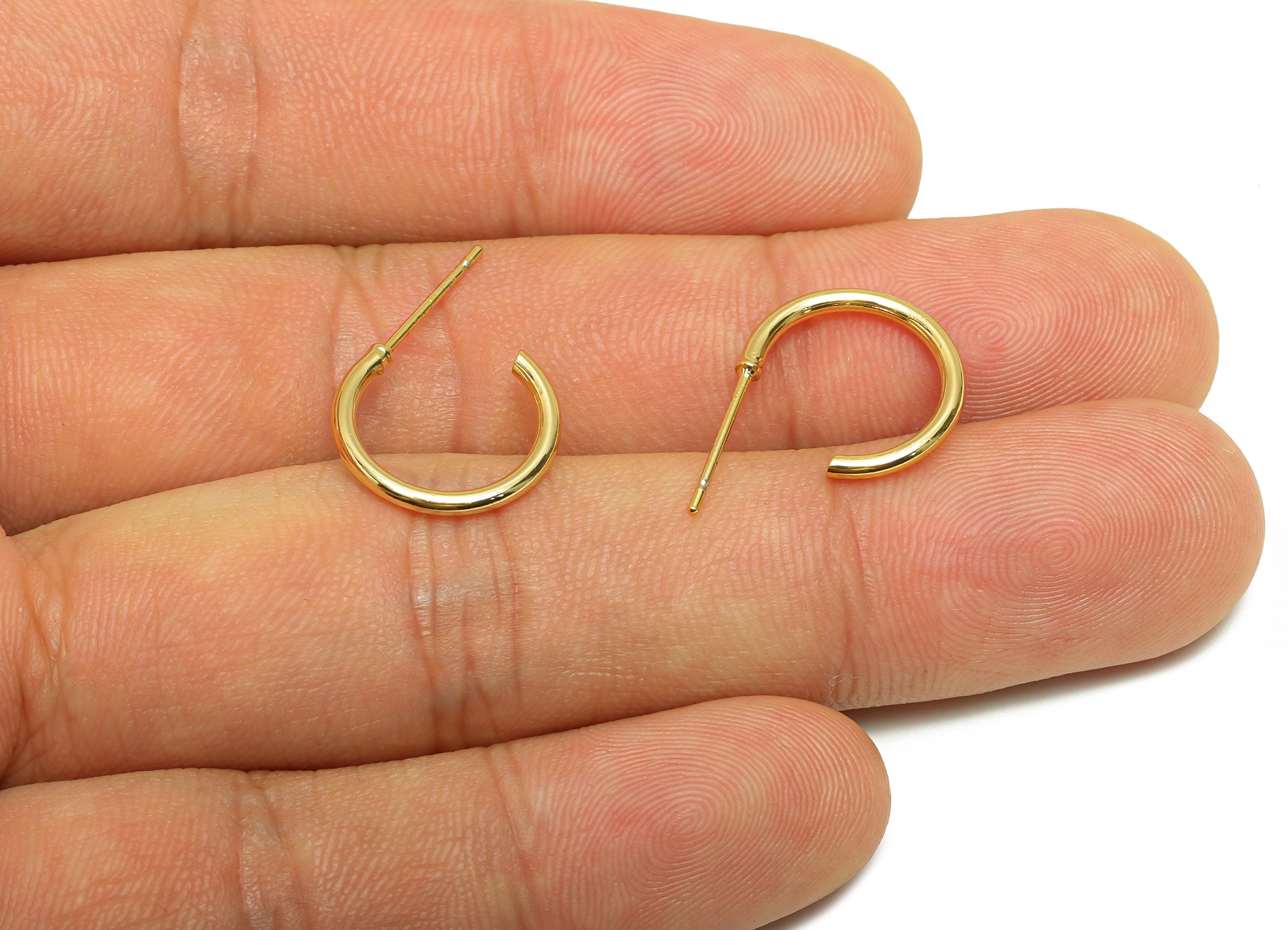 Minimalist Hoop Earring - Brass Gold Sleek Hoop Stud - Brass Modern Earring Hoop C Post - 18K Real Gold Plated - 20x13x1.4mm - RGP9240 - DOMEDBAZAAR