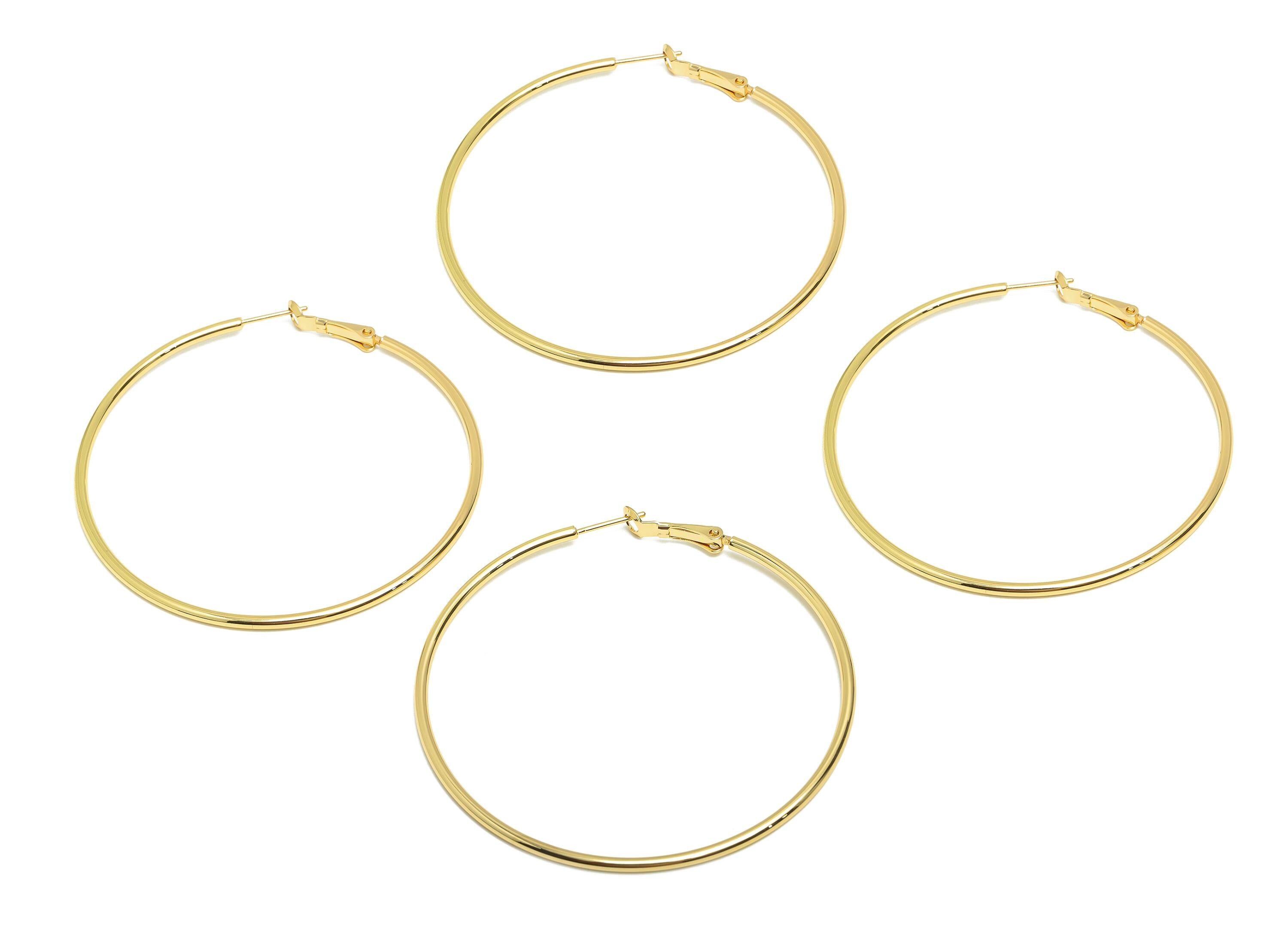Brass Hoop Earring - Brass Minimalist Gold Hoop Clasp - Large Hoop Clasp - Punk Rock Jewelry - 18K Real Gold Plated - 65.6x63x1mm - RGP9243 - DOMEDBAZAAR