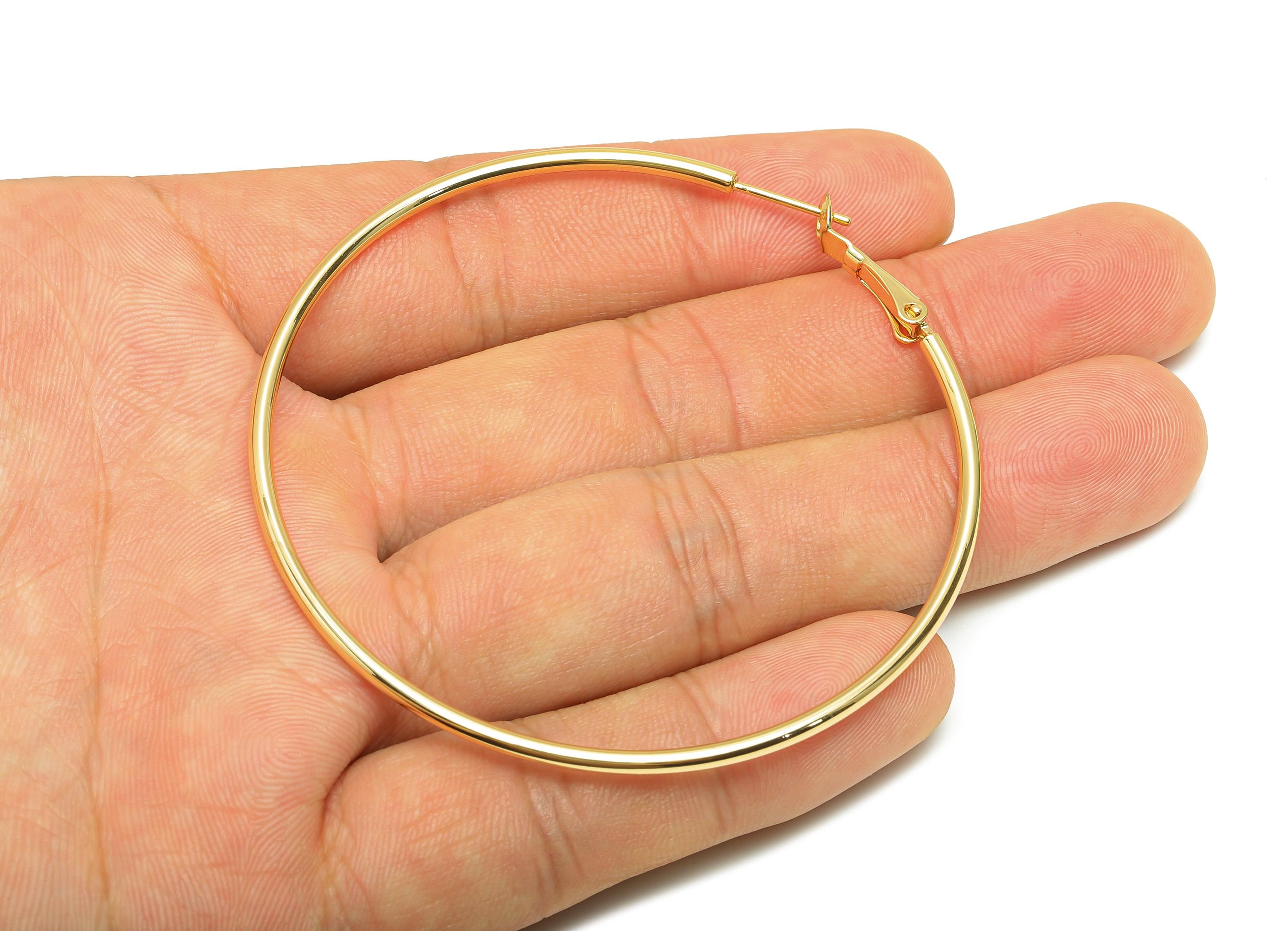 Brass Hoop Earring - Brass Minimalist Gold Hoop Clasp - Large Hoop Clasp - Punk Rock Jewelry - 18K Real Gold Plated - 65.6x63x1mm - RGP9243 - DOMEDBAZAAR