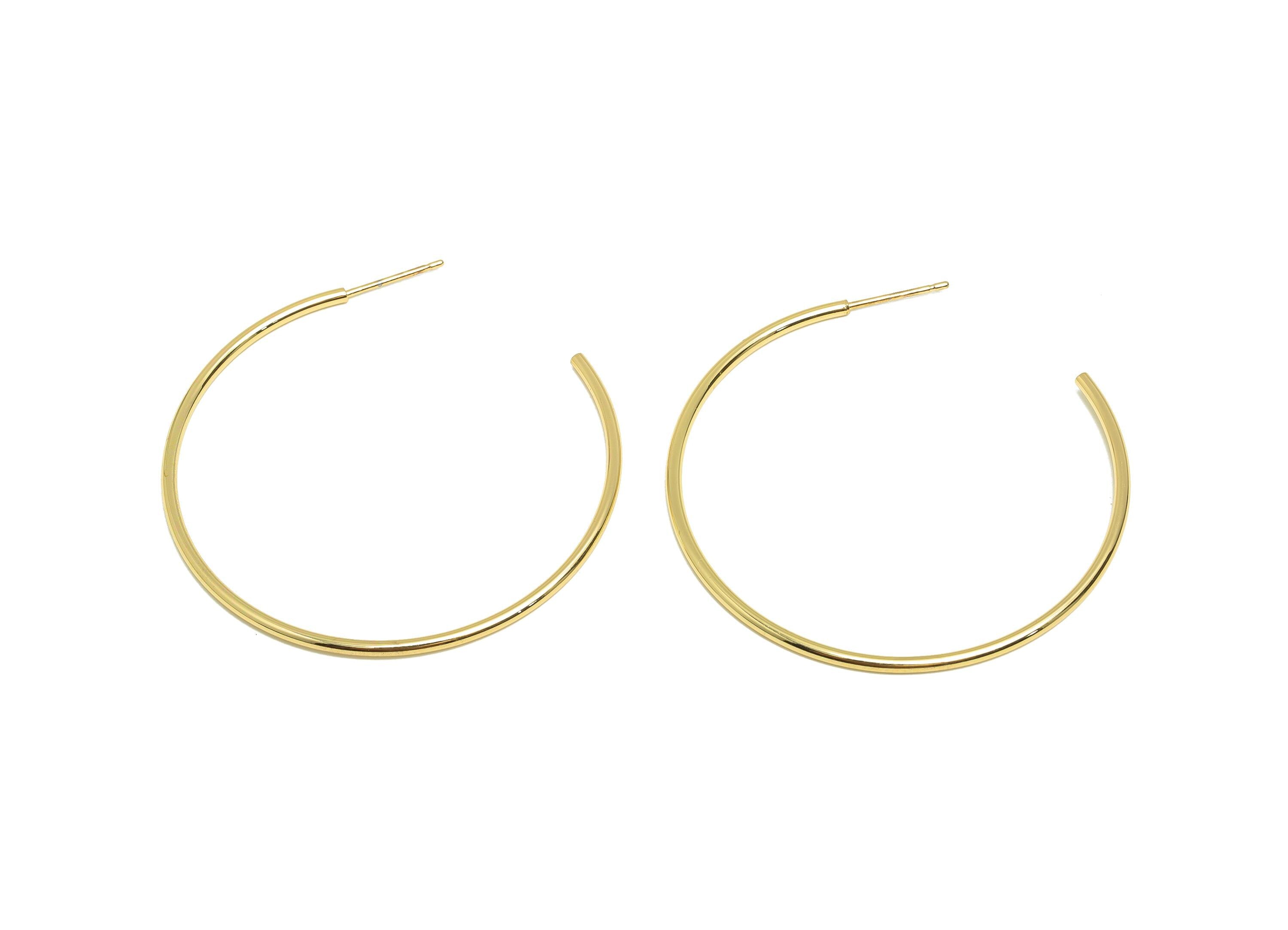 Minimalist Hoop Earring - Brass Open Hoop Sleek Earring Stud - Brass Modern Earring Hoop C Post - 18K Real Gold Plated - 29x25x1mm - RGP9248 - DOMEDBAZAAR