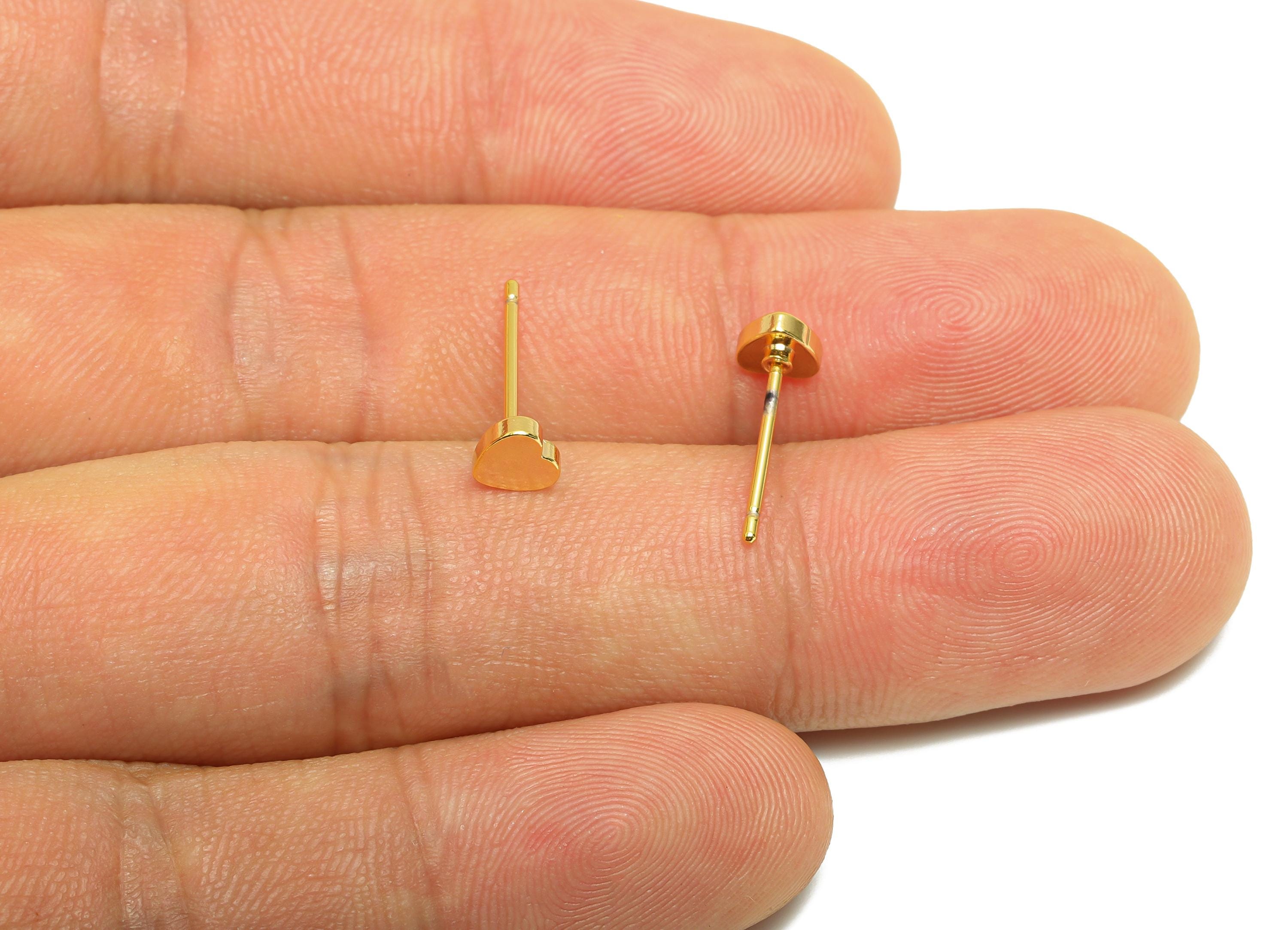 Brass Heart Earring - Gold Mini Cute Heart Earring Post - Everyday Minimalist Gold Jewelry - 18K Real Gold Plating - 4x4x1.42mm - RGP9253 - DOMEDBAZAAR