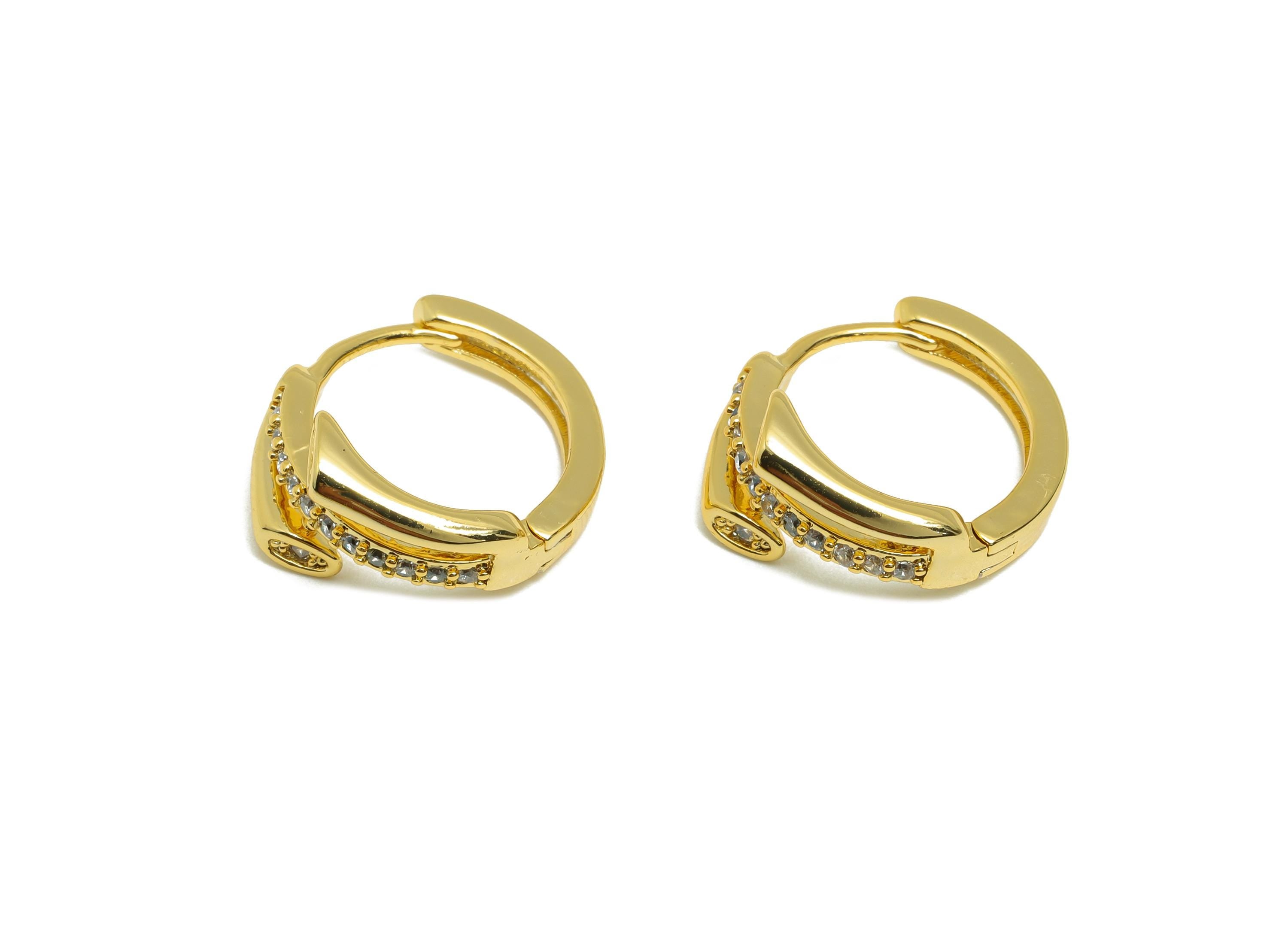 Brass Circle Huggie Earring - Gold Zircon Round Earring for Girls - Daily Wear Hoop Earring - 18K Real Gold Plated - 17.5x15x9.2mm- RGP9101 - DOMEDBAZAAR