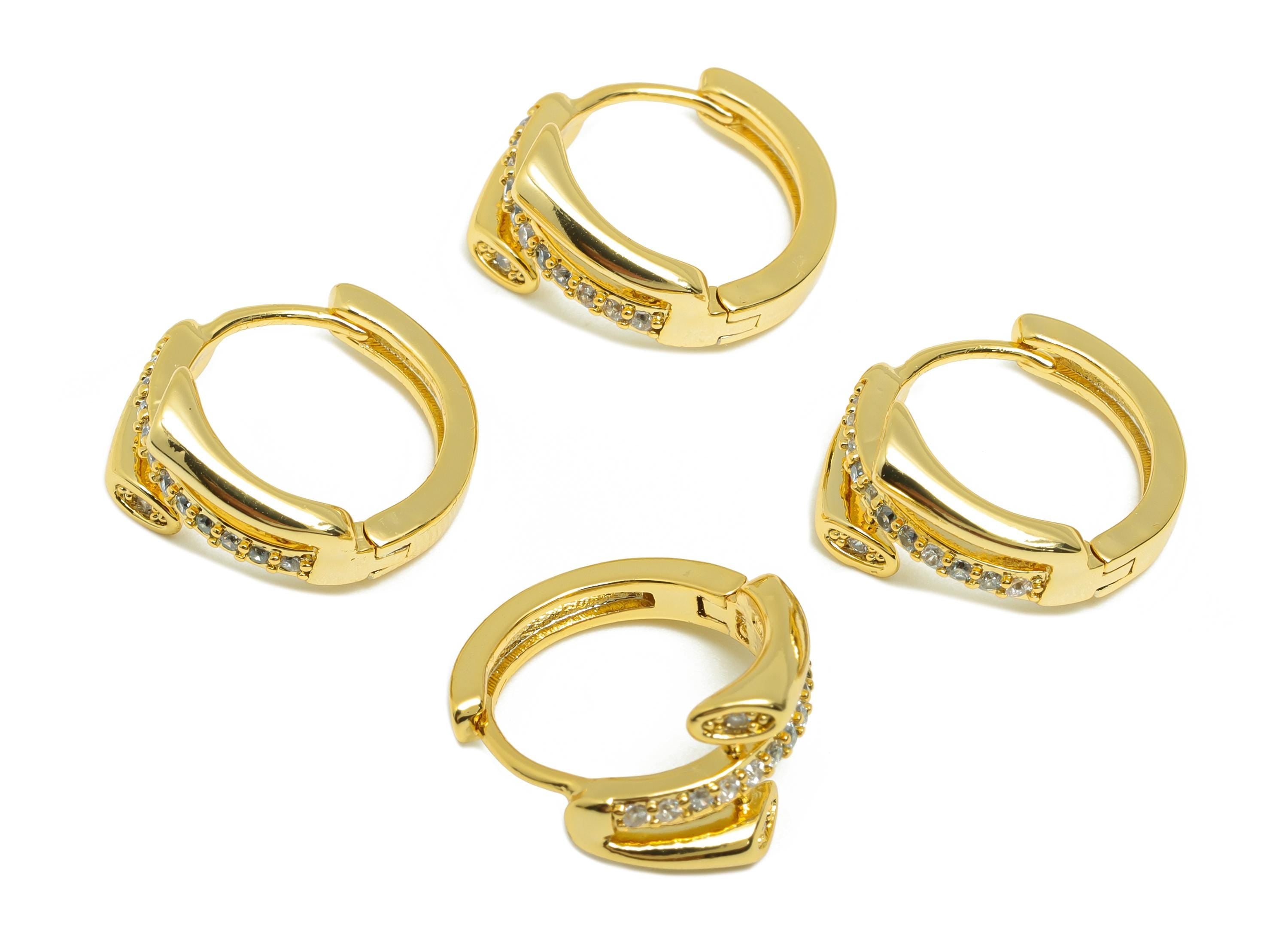 Brass Circle Huggie Earring - Gold Zircon Round Earring for Girls - Daily Wear Hoop Earring - 18K Real Gold Plated - 17.5x15x9.2mm- RGP9101 - DOMEDBAZAAR