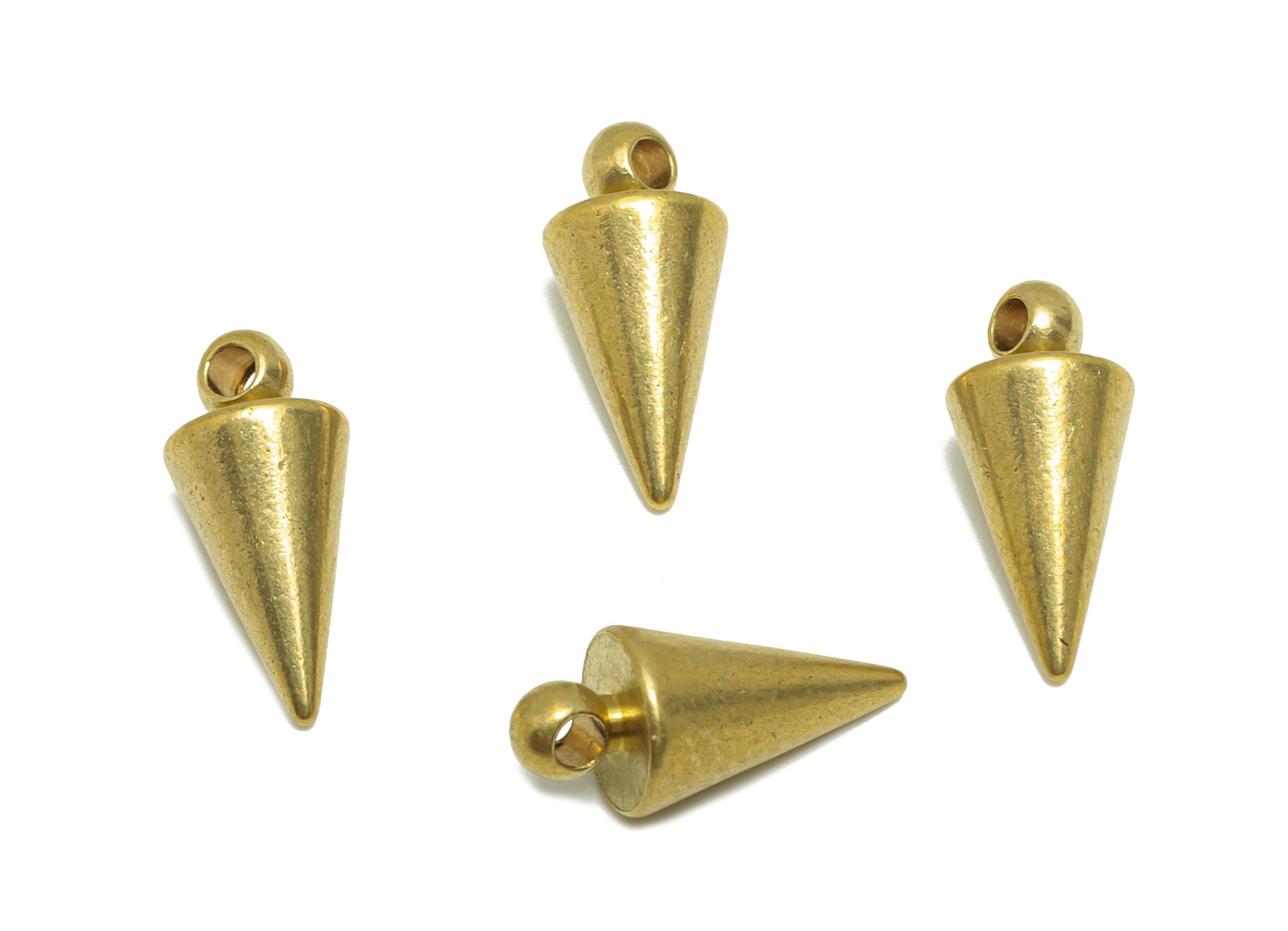 Brass Cone Earring Charm - Raw Brass Tapered Gold Earring Charm - Brass Pendant with Loop - Crafting Metal Charm - 13x6x6mm - PP10854 - DOMEDBAZAAR