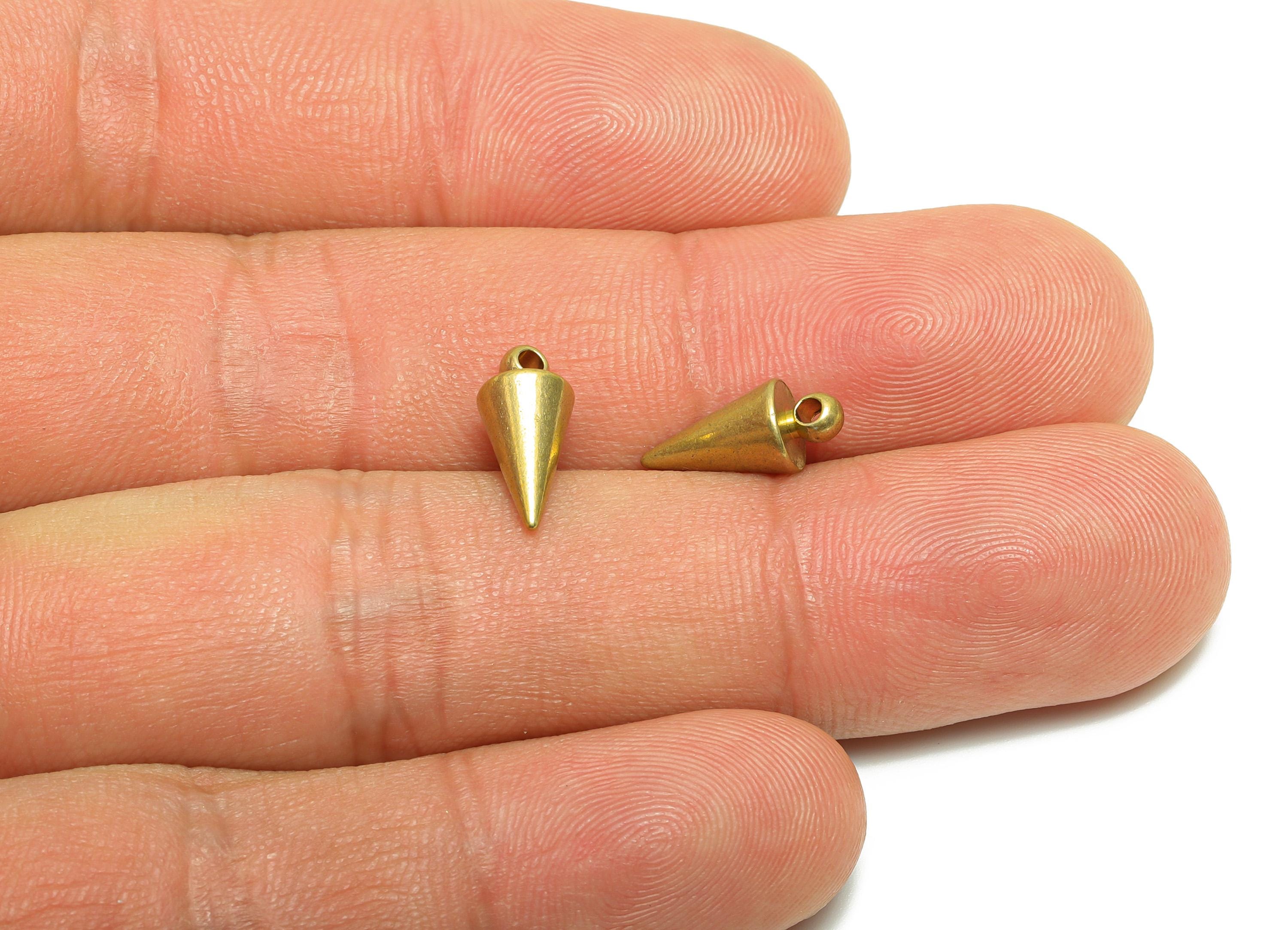 Brass Cone Earring Charm - Raw Brass Tapered Gold Earring Charm - Brass Pendant with Loop - Crafting Metal Charm - 13x6x6mm - PP10854 - DOMEDBAZAAR