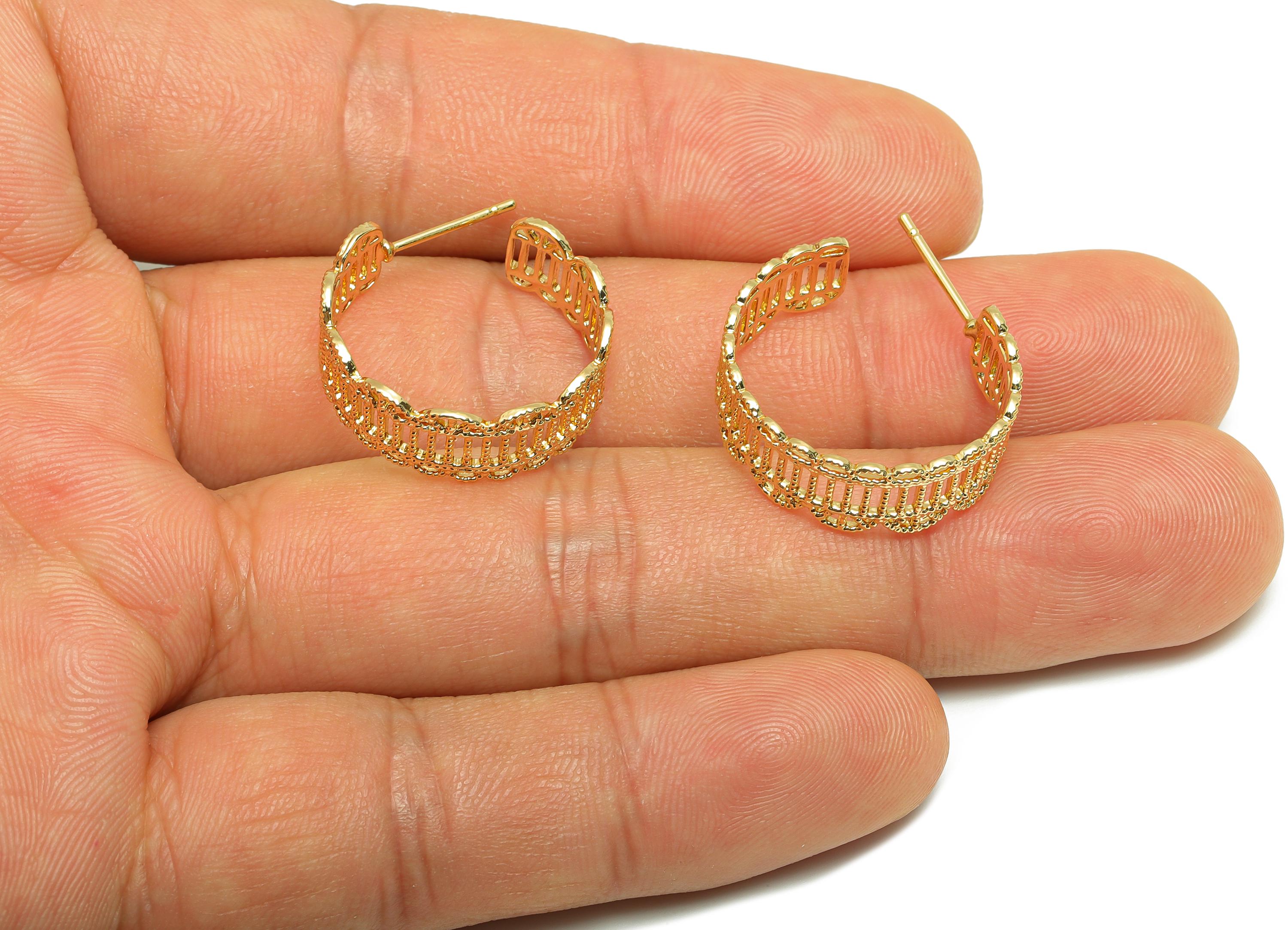 Brass C Hoop Earring Stud - Gold Textured Hoop Earring Post - Circle Daily Wear Earring - 18K Real Gold Plating -20.37x19.45x1.04mm- RGP9106 - DOMEDBAZAAR