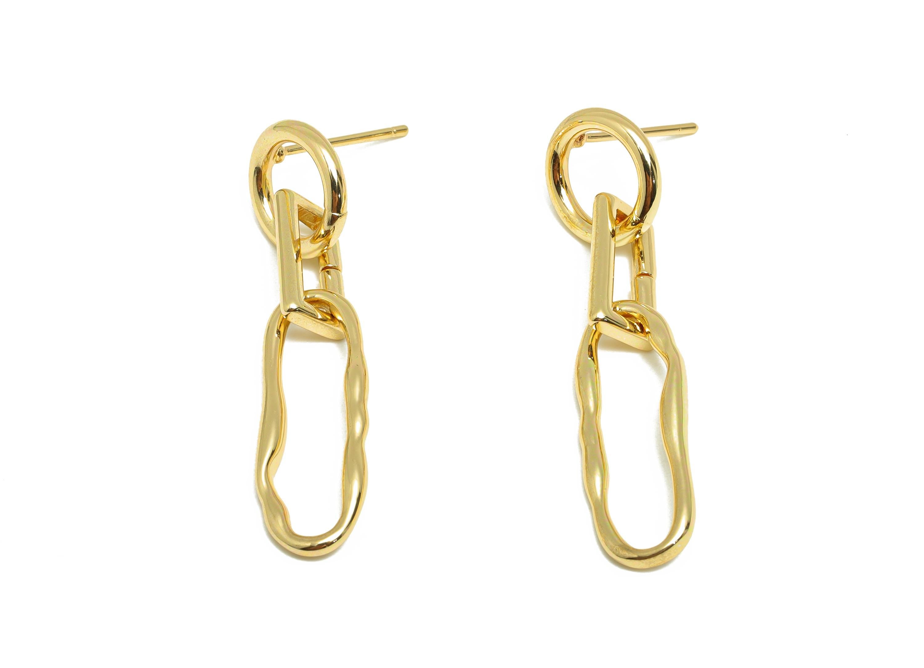 Brass Dangle Earring Stud - Geometry Earring for Women - Gold Hammered Dangle Earring Post - 18K Real Gold Plating-41.4x11.01x2.29mm-RGP9109 - DOMEDBAZAAR