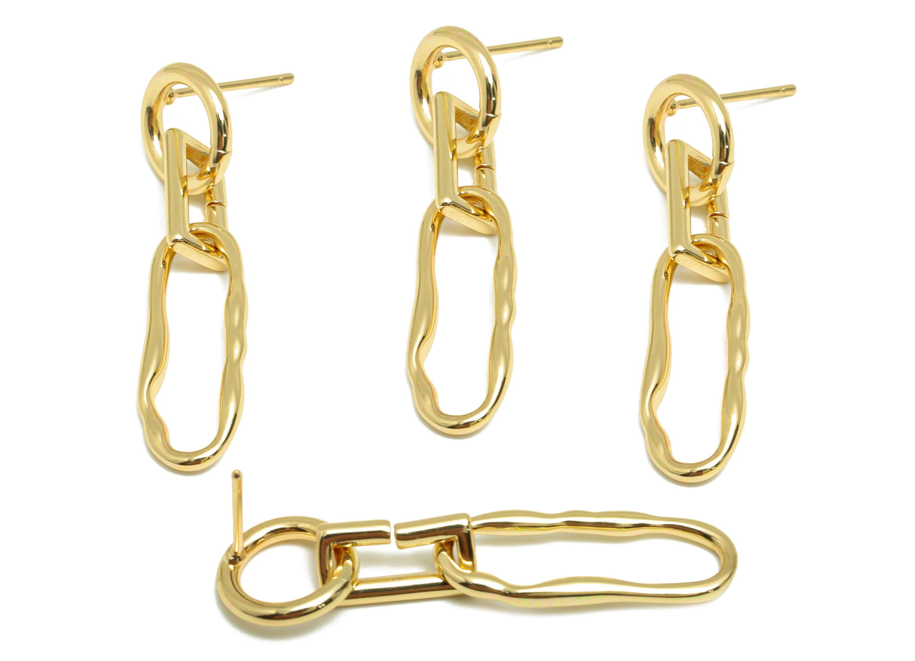 Brass Dangle Earring Stud - Geometry Earring for Women - Gold Hammered Dangle Earring Post - 18K Real Gold Plating-41.4x11.01x2.29mm-RGP9109 - DOMEDBAZAAR