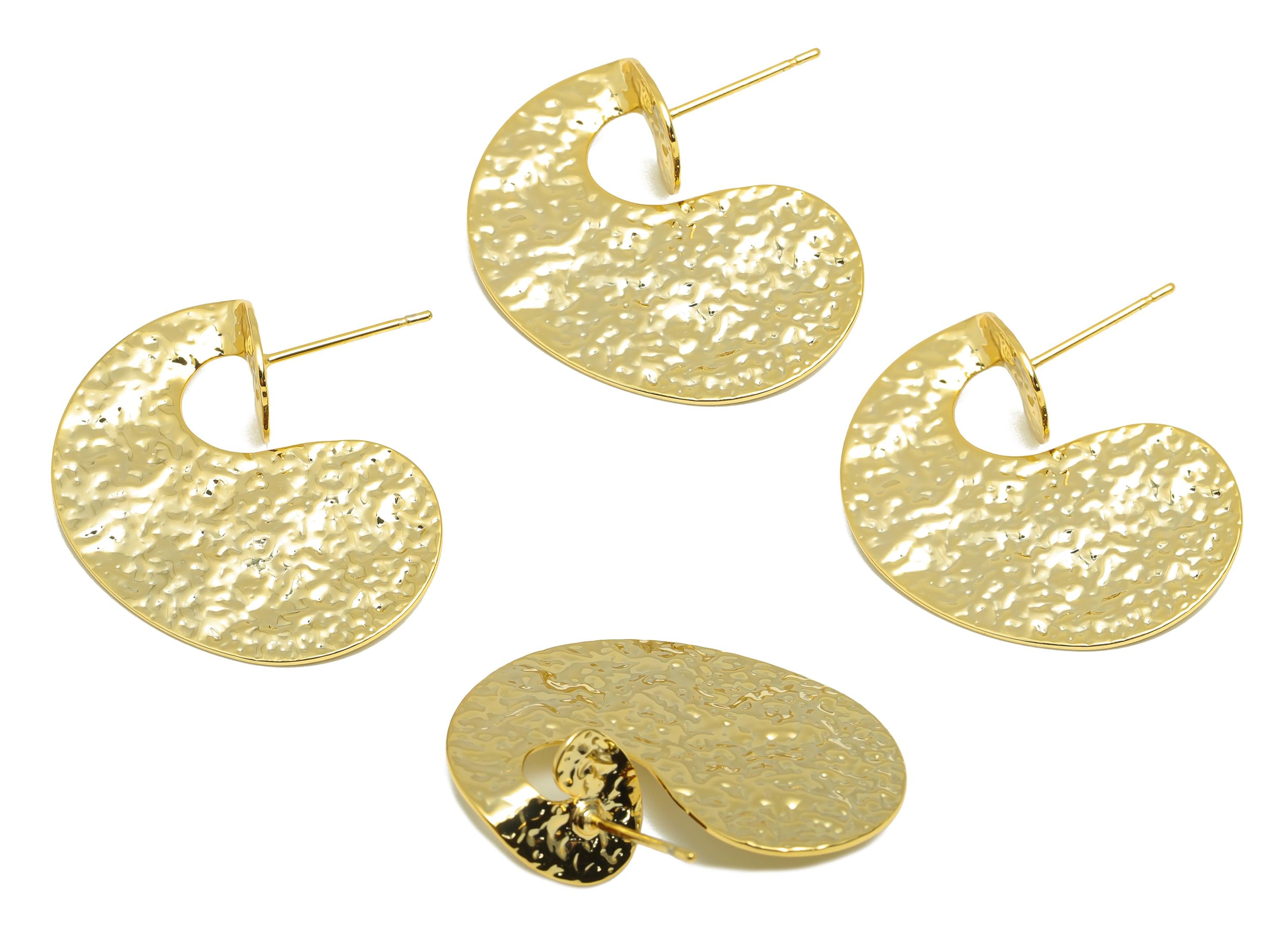 Brass Spiral Earring Stud - Gold Hammered Earring Post for Girls - Daily Wear Earring - 18K Real Gold Plating - 28.77x26.11x0.65mm - RGP9111 - DOMEDBAZAAR