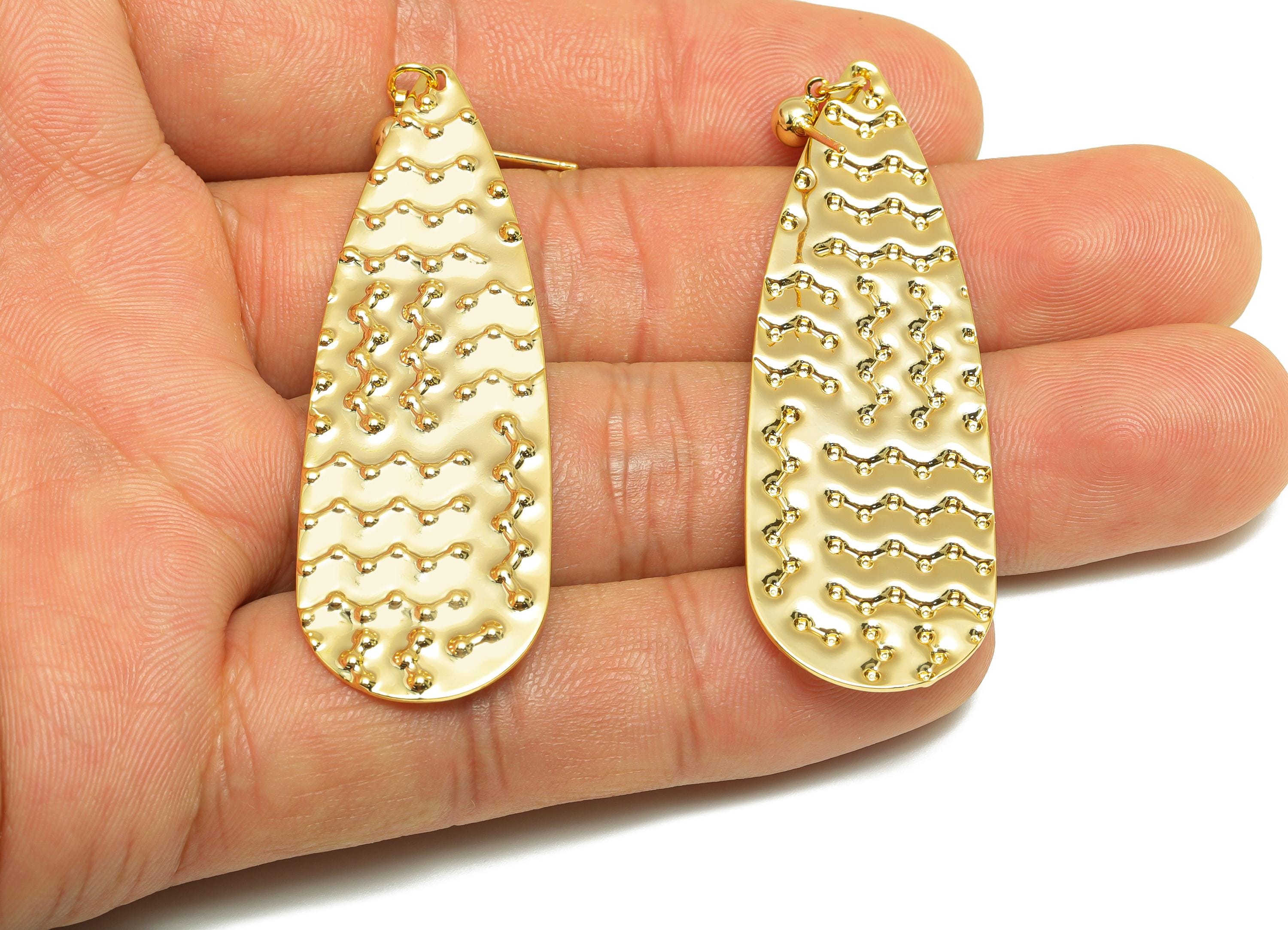 Brass Ball Dangle Earring - Teardrop Earring for Women - Gold Hammered Dangle Ear Post - 18K Real Gold Plating - 60.3x18.62x0.92mm - RGP9113 - DOMEDBAZAAR