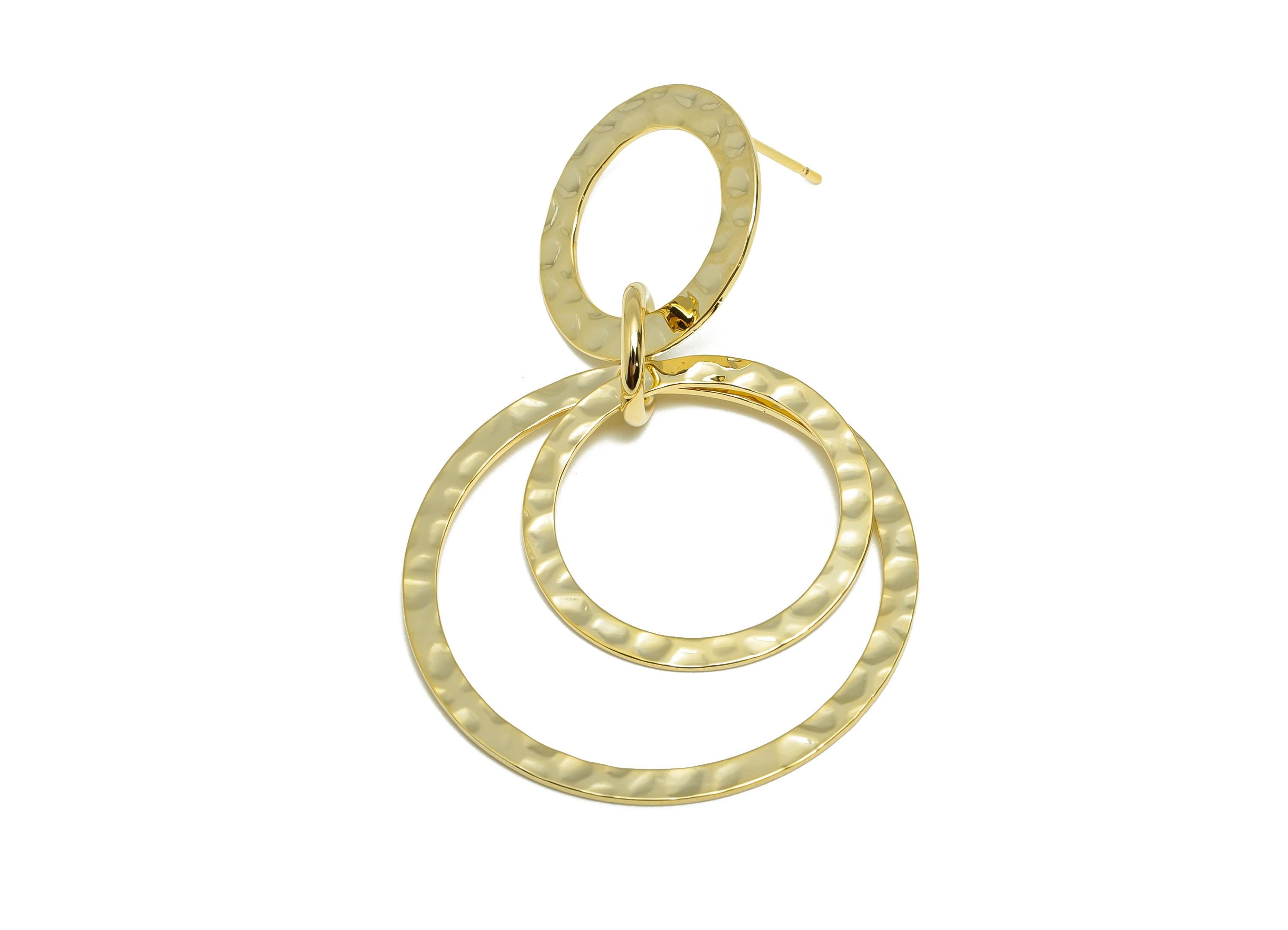 Brass Circle Dangle Earring - Round Earring Stud for Girl- Gold Hammered Dangle Ear Post - 18K Real Gold Plating -51.82x33.07x0.62mm-RGP9114 - DOMEDBAZAAR