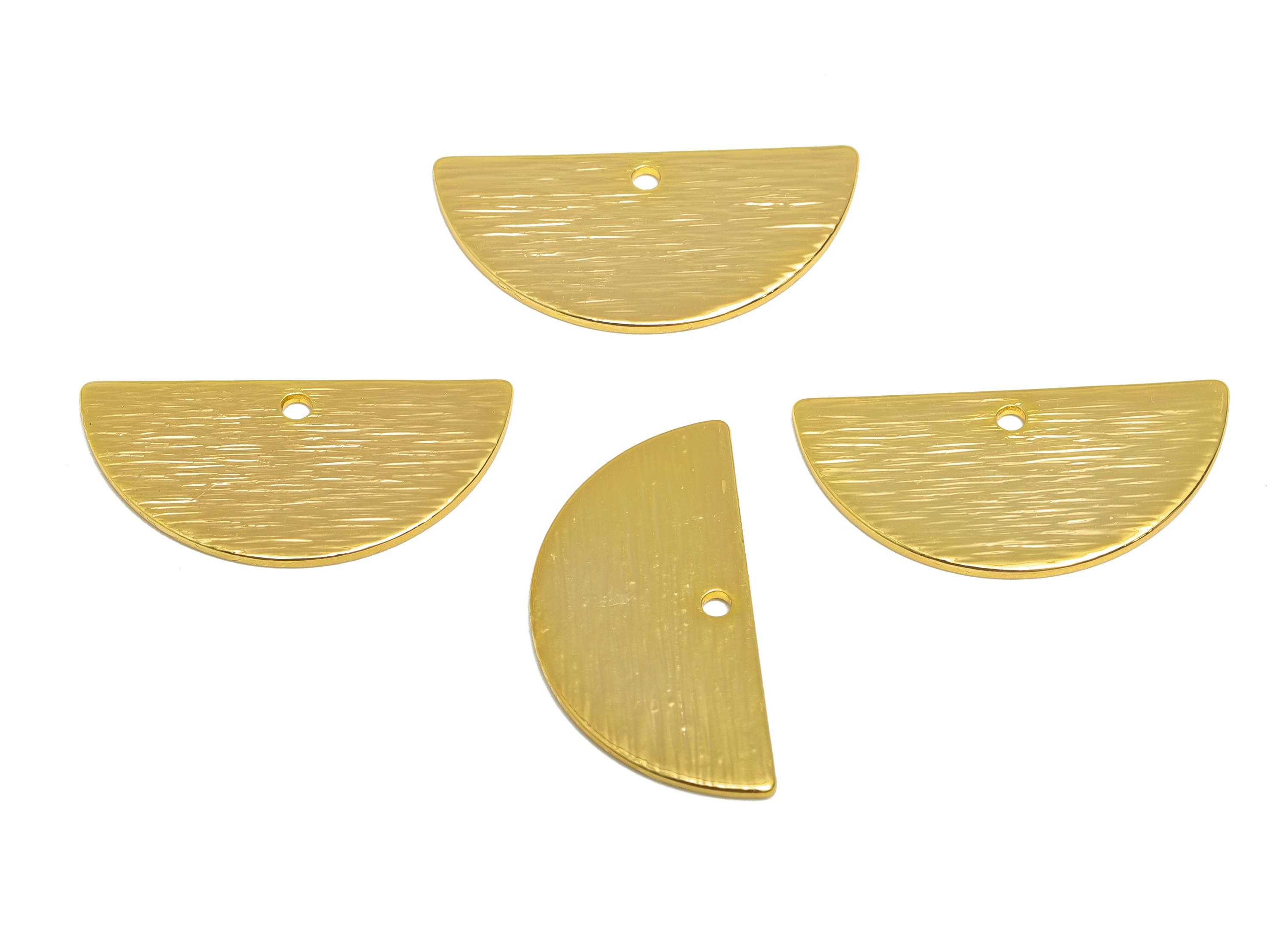 Brass Moon Earring Charm - Gold Textured Domed Earring Charm - Geometry Pendant - Gold Jewelry - 18K Real Gold Plated - 21x10x1mm - RGP9264 - DOMEDBAZAAR