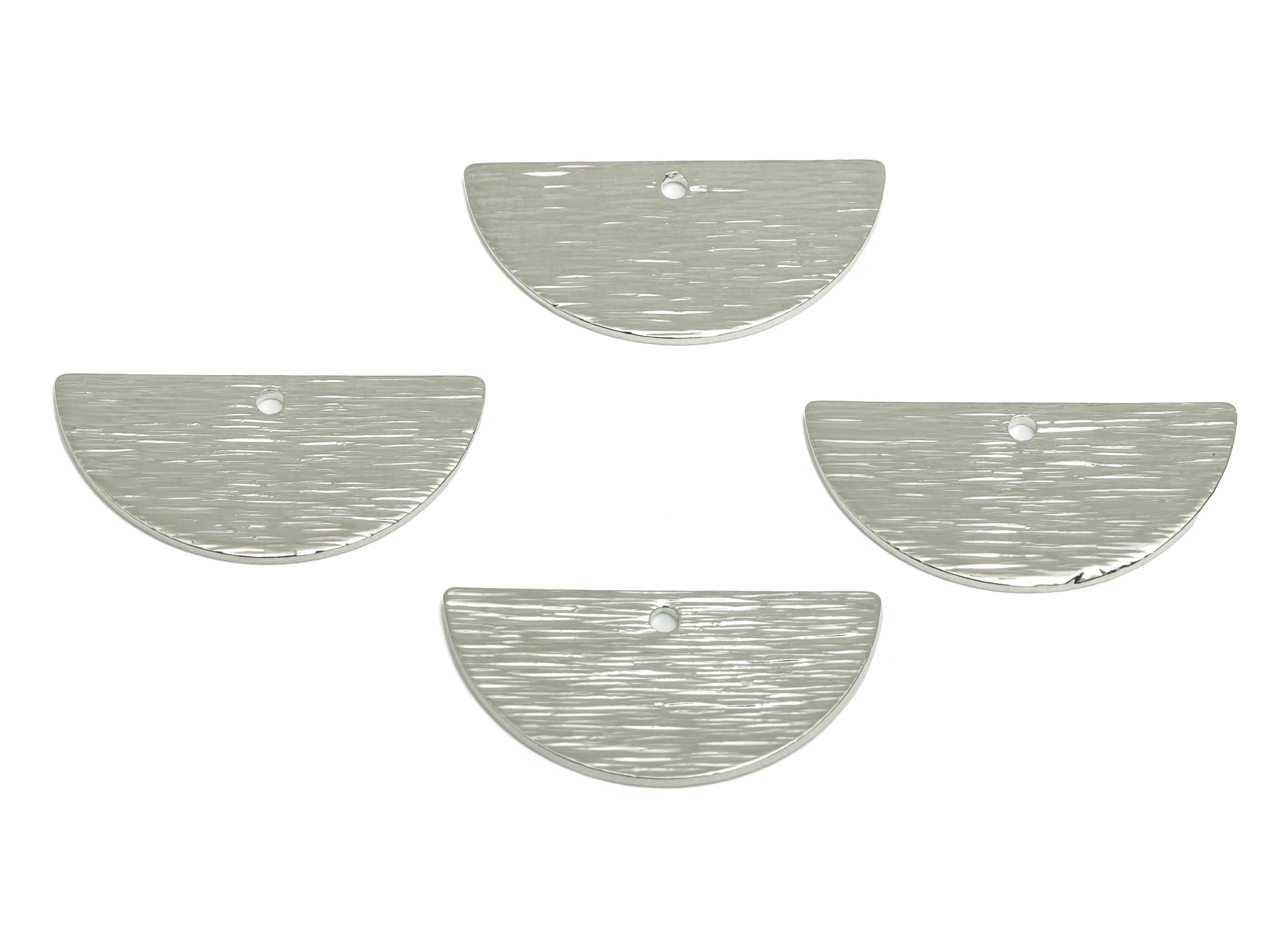 Brass Moon Earring Charm - Textured Domed Earring Charm - Geometry Pendant - Silver Charm - 18K Real White Gold Plated - 21x10x1mm - RGP9265 - DOMEDBAZAAR