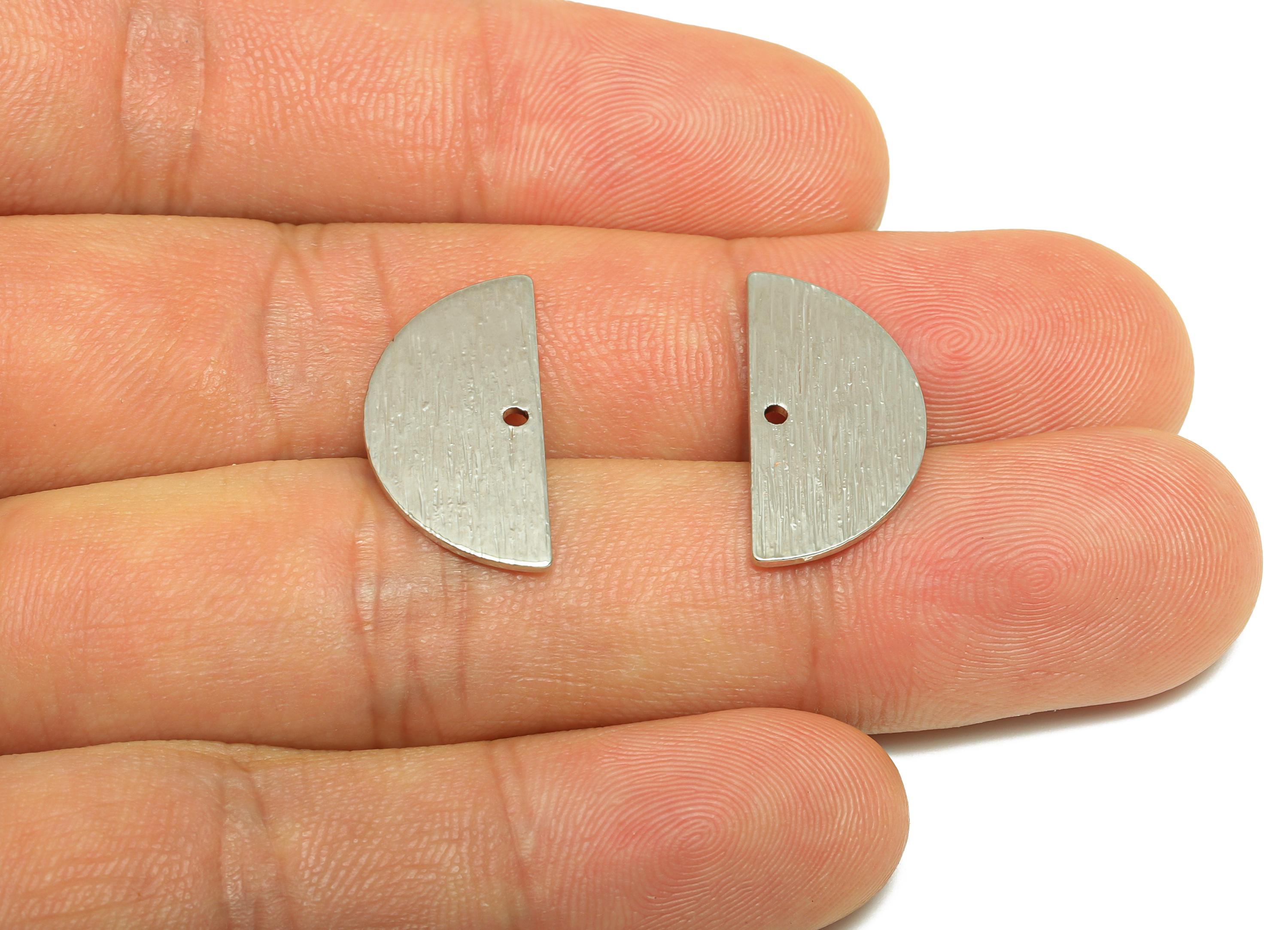 Brass Moon Earring Charm - Textured Domed Earring Charm - Geometry Pendant - Silver Charm - 18K Real White Gold Plated - 21x10x1mm - RGP9265 - DOMEDBAZAAR