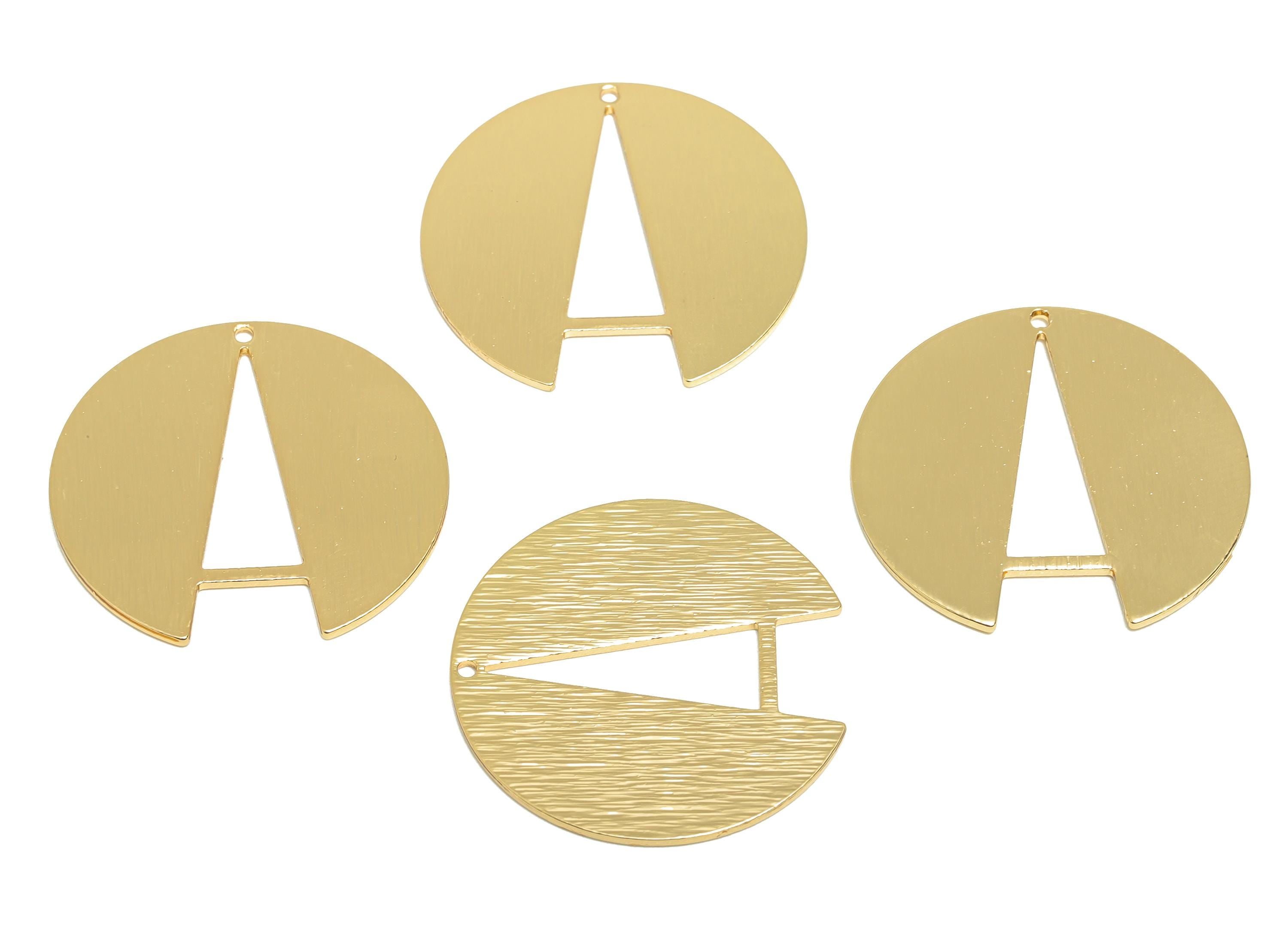 Brass Geometry Earring Charm - Gold Textured Earring Charm - Geometry Pendant - Gold Jewelry - 18K Real Gold Plated - 25x24x0.85mm - RGP9267 - DOMEDBAZAAR