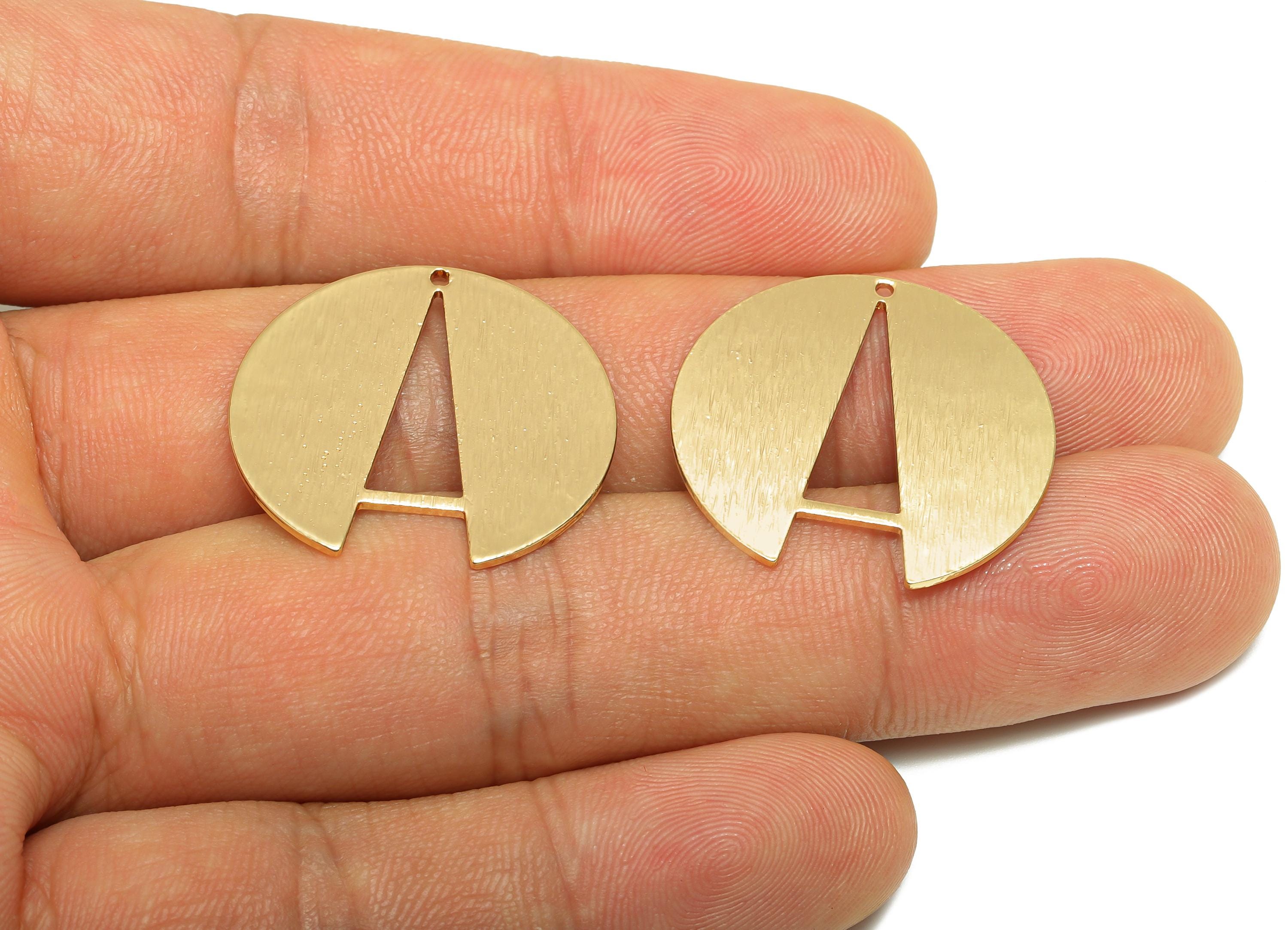 Brass Geometry Earring Charm - Gold Textured Earring Charm - Geometry Pendant - Gold Jewelry - 18K Real Gold Plated - 25x24x0.85mm - RGP9267 - DOMEDBAZAAR