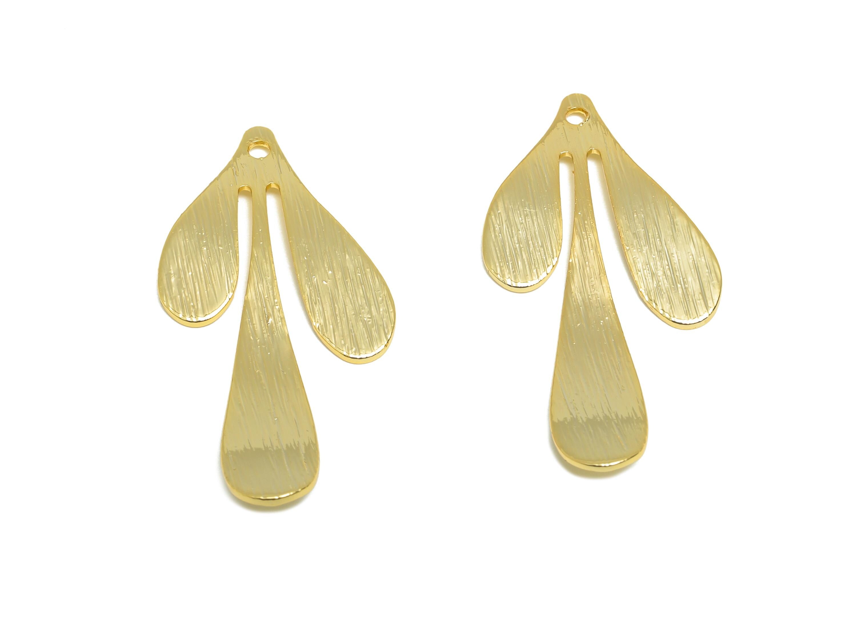 Brass Leaf Charm - Brass Textured Leaf Gold Charm - Botanical Gold Pendant - Nature Jewelry - 18K Real Gold Plated - 35x17x0.8mm - RGP9276 - DOMEDBAZAAR