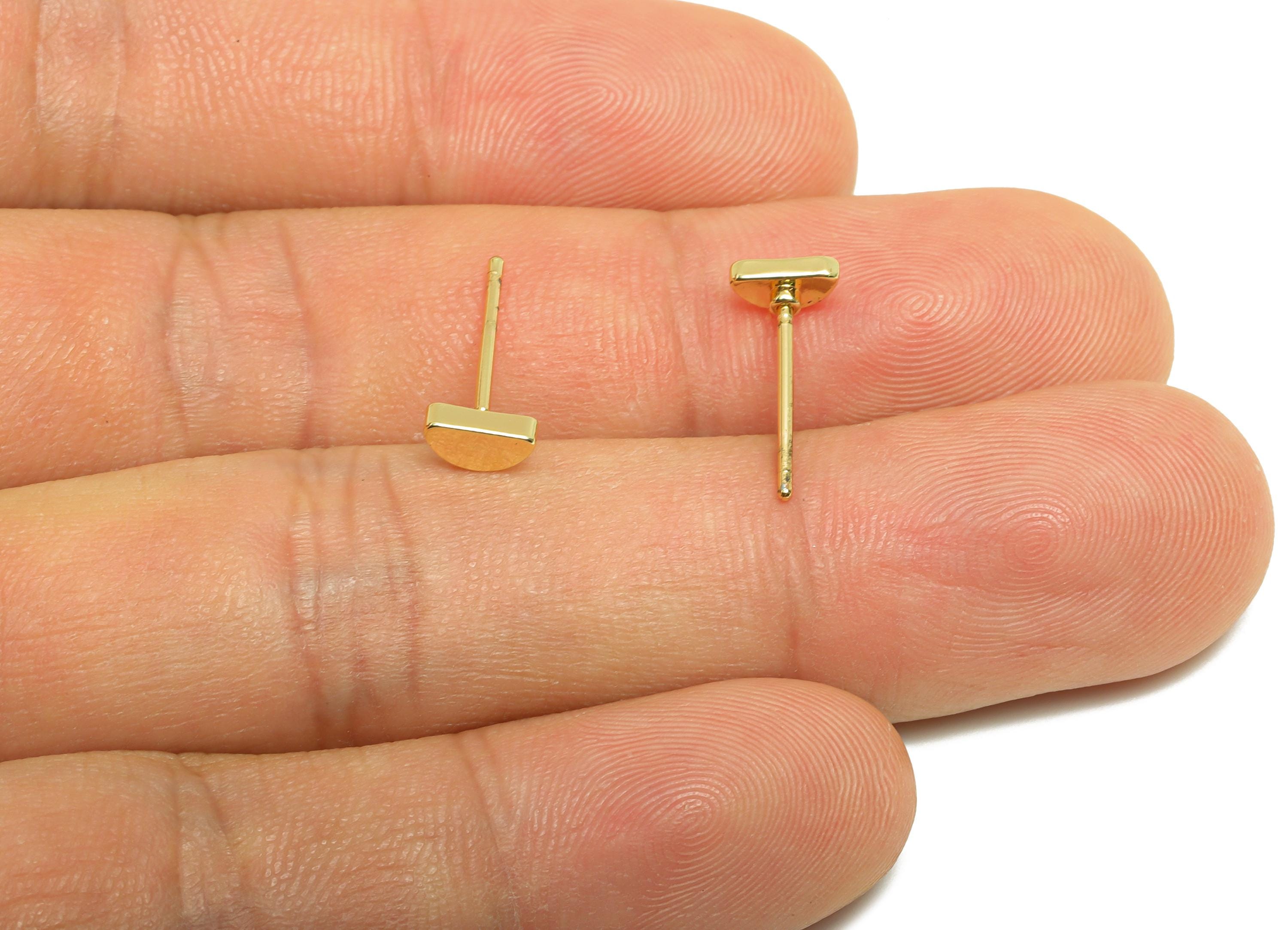 Brass Mini Moon Earring - Gold Domed Earring Post - Everyday Wear Earring - Minimalist Jewelry - 18K Real Gold Plated - 14x6x1mm - RGP9282 - DOMEDBAZAAR