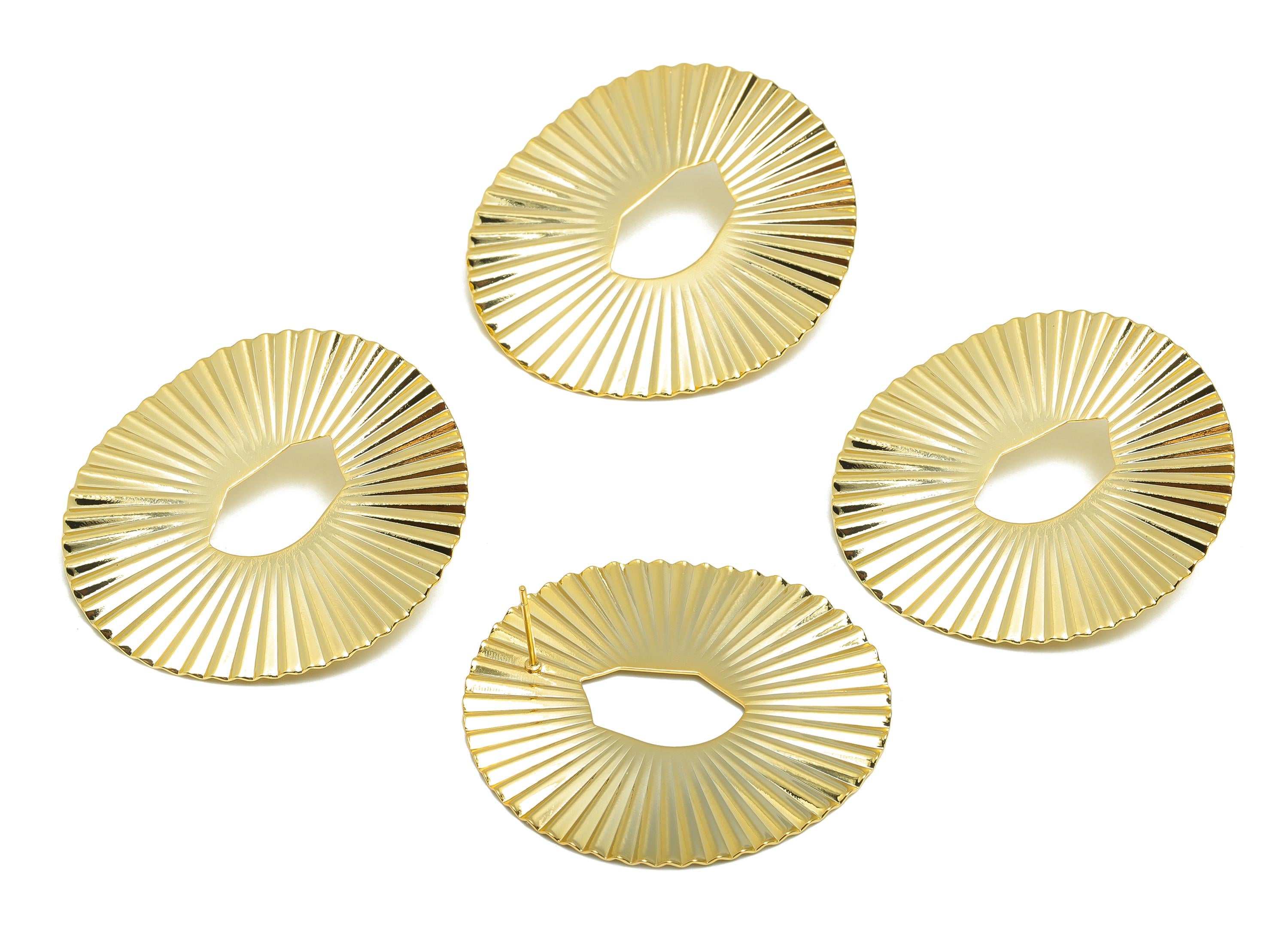 Brass Irregular Earring - Gold Textured Oval Earring Post - Daily Wear Earring Stud - 18K Real Gold Plating - 41.91x37.8x0.82mm - RGP9126 - DOMEDBAZAAR