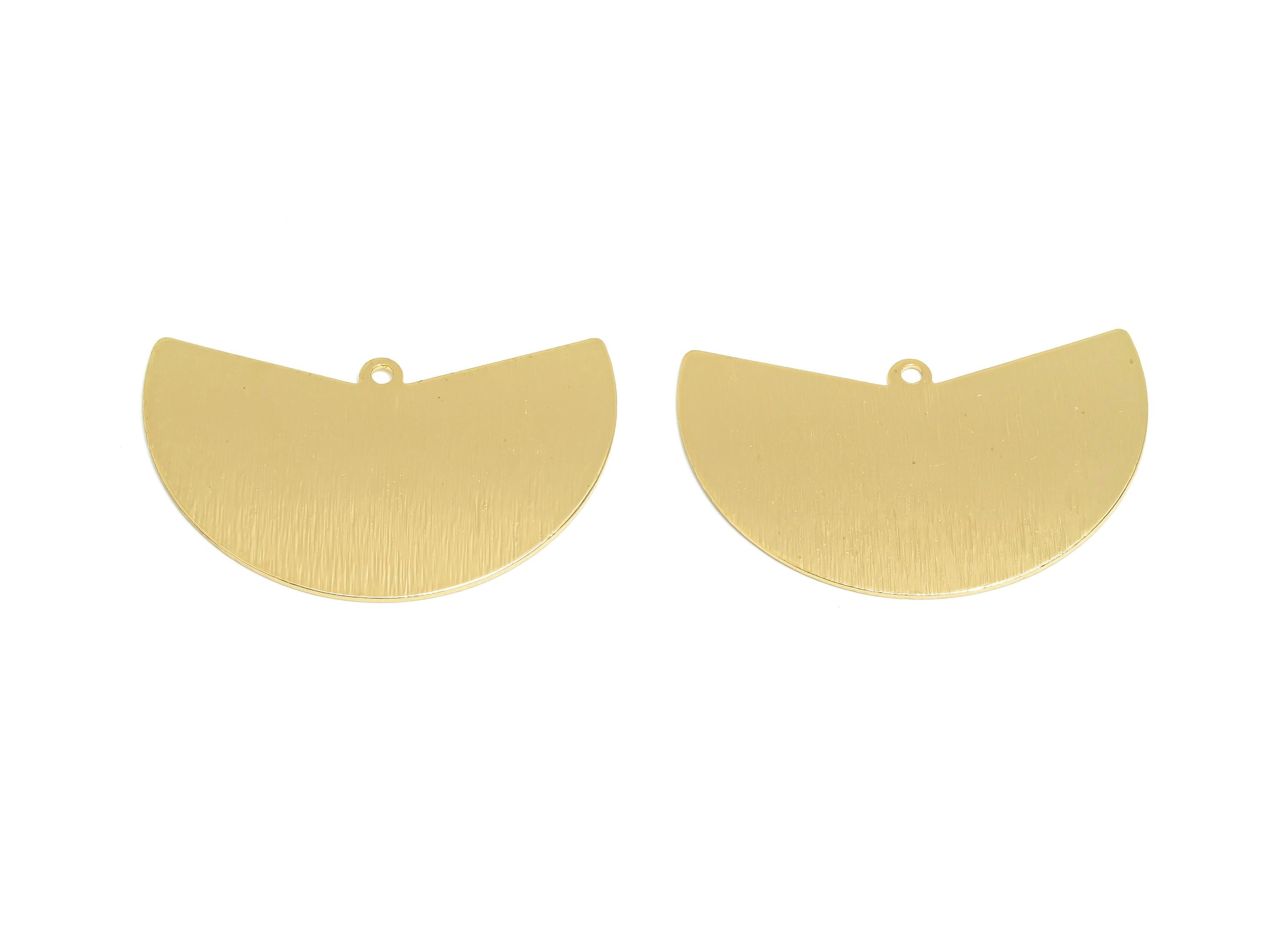 Semi Circle Pendant - Brass Textured Geometry Charm - Half Moon Jewelry - DIY Jewelry - 18K Real Gold Plated - 38x24x0.8mm - RGP9300 - DOMEDBAZAAR