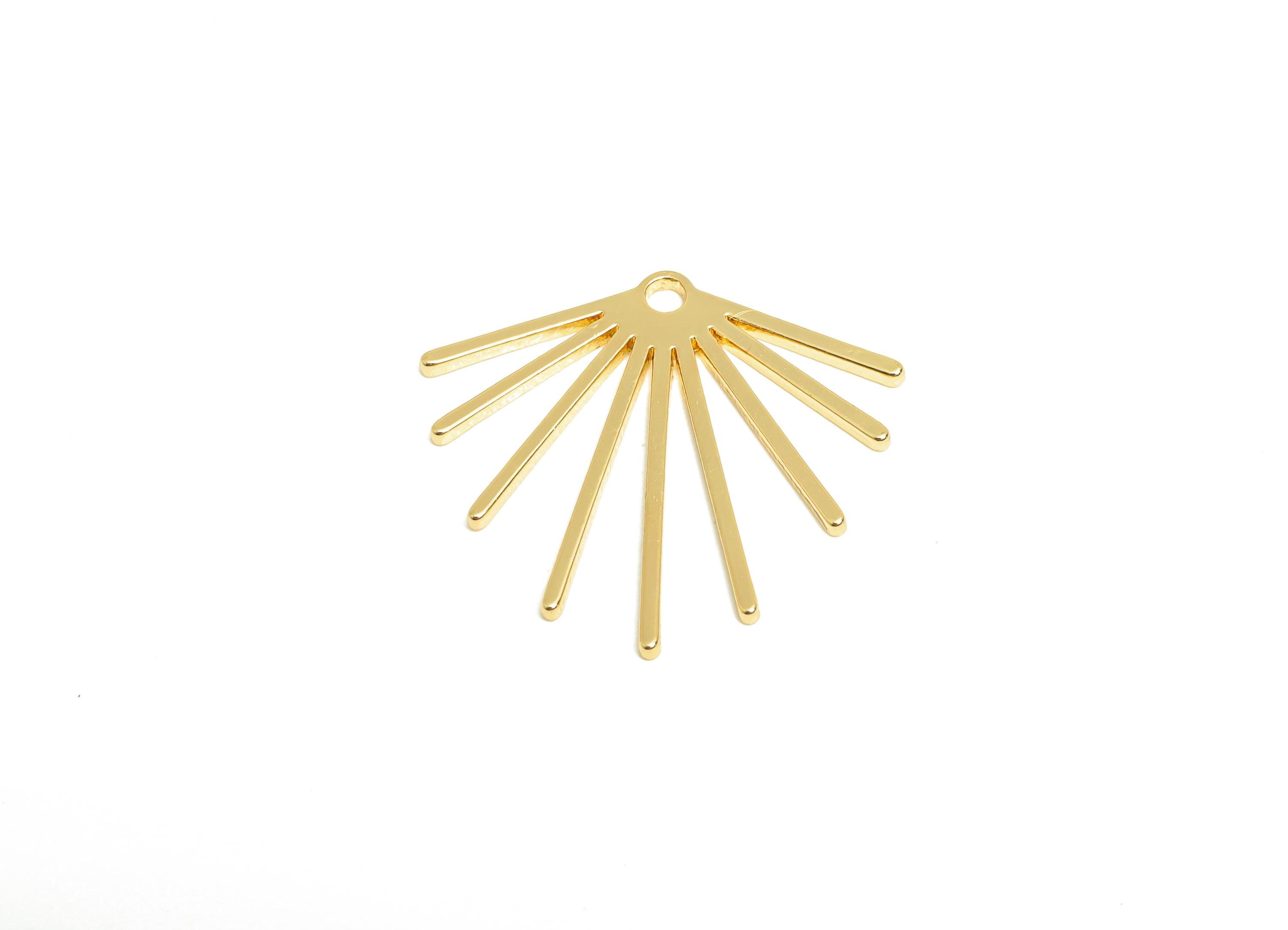 Sunburst Earring Charm - Brass Gold Radiant Pendant Pendant - Fan Charm - Sun Ray Pendant - 18K Real Gold Plated - 23x21x1mm - RGP9312 - DOMEDBAZAAR