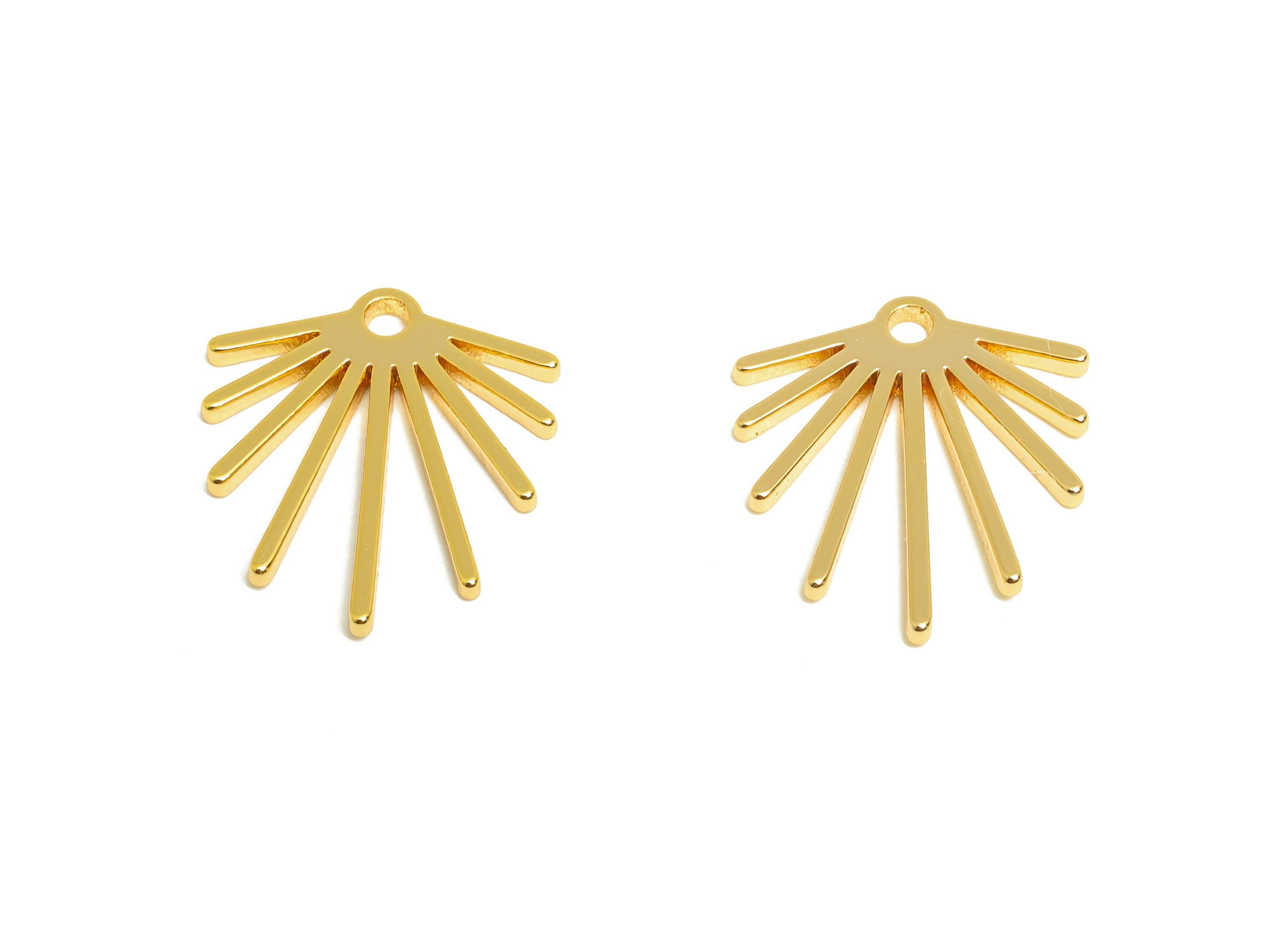 Sunburst Earring Charm - Brass Gold Radiant Pendant Pendant - Fan Charm - Sun Ray Pendant - 18K Real Gold Plated - 16x14x1.2mm - RGP9313 - DOMEDBAZAAR