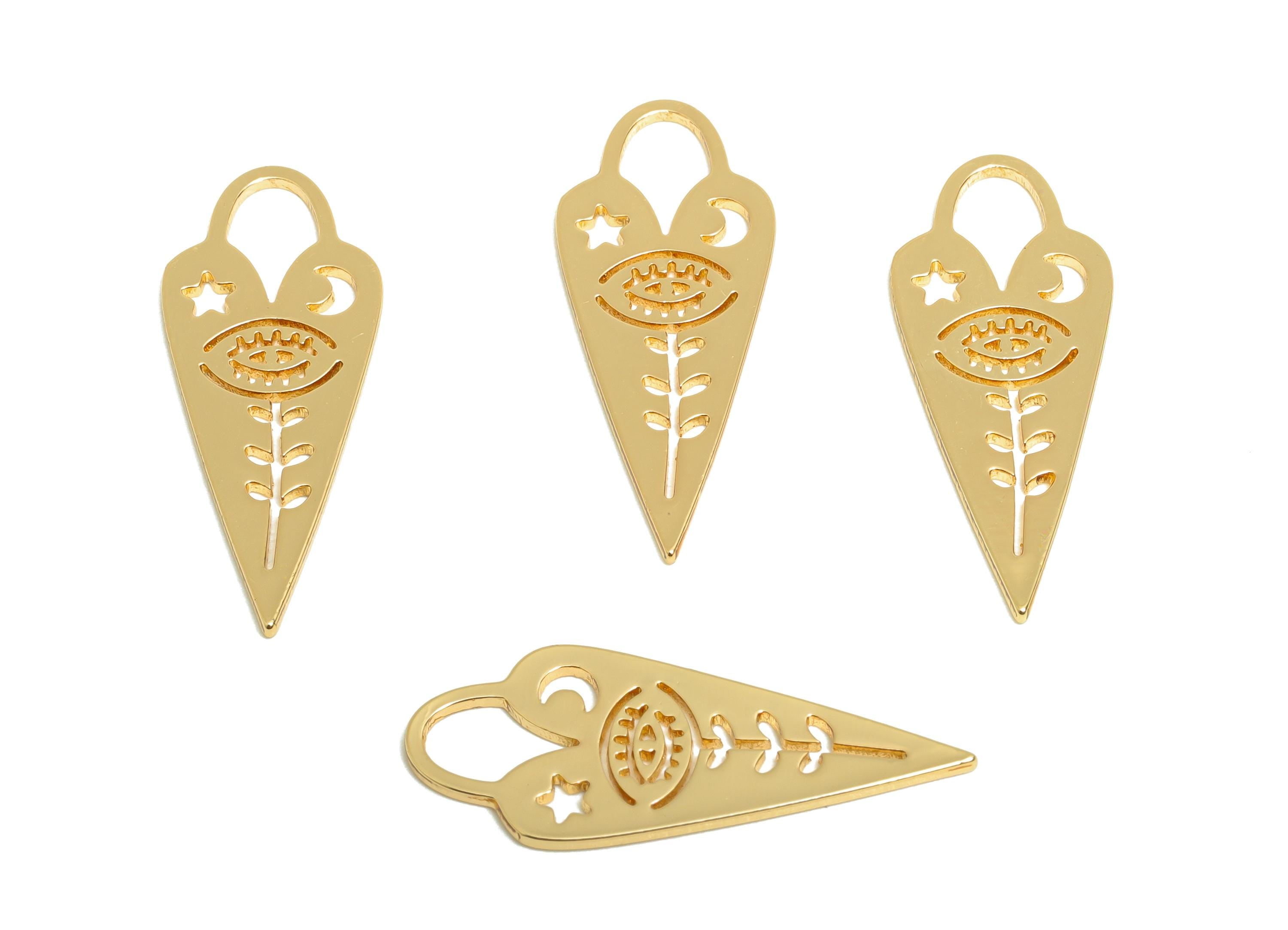 Gold Heart Earring Charm - Brass Gold Talisman Pendant - Symbolic Jewelry - Spiritual Pendant - 18K Real Gold Plated - 25x10x0.8mm - RGP9314 - DOMEDBAZAAR