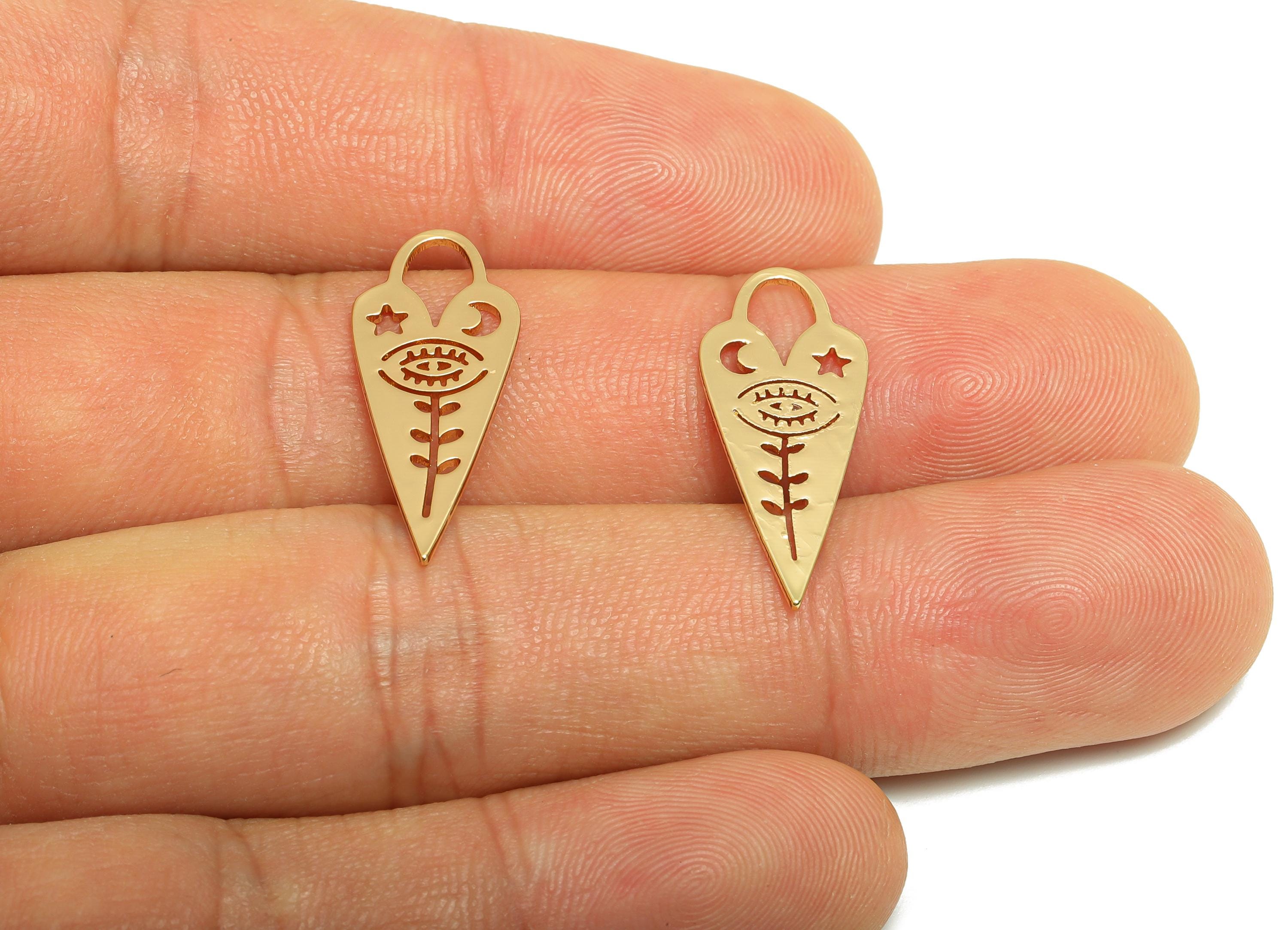 Gold Heart Earring Charm - Brass Gold Talisman Pendant - Symbolic Jewelry - Spiritual Pendant - 18K Real Gold Plated - 25x10x0.8mm - RGP9314 - DOMEDBAZAAR